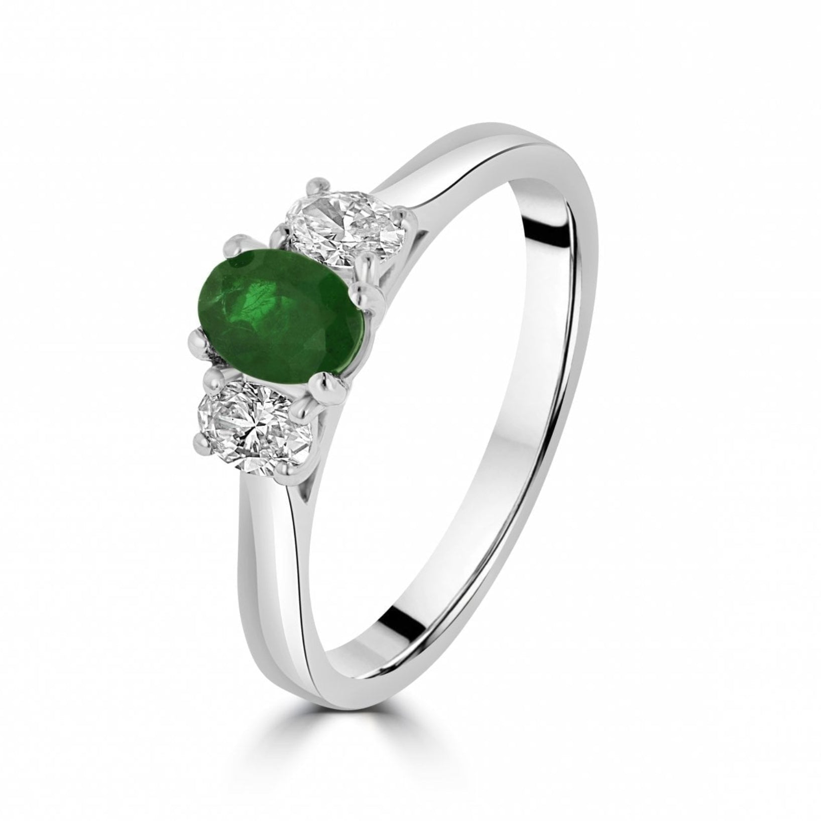 Platinum Emerald Diamond Three Stone Dress Ring