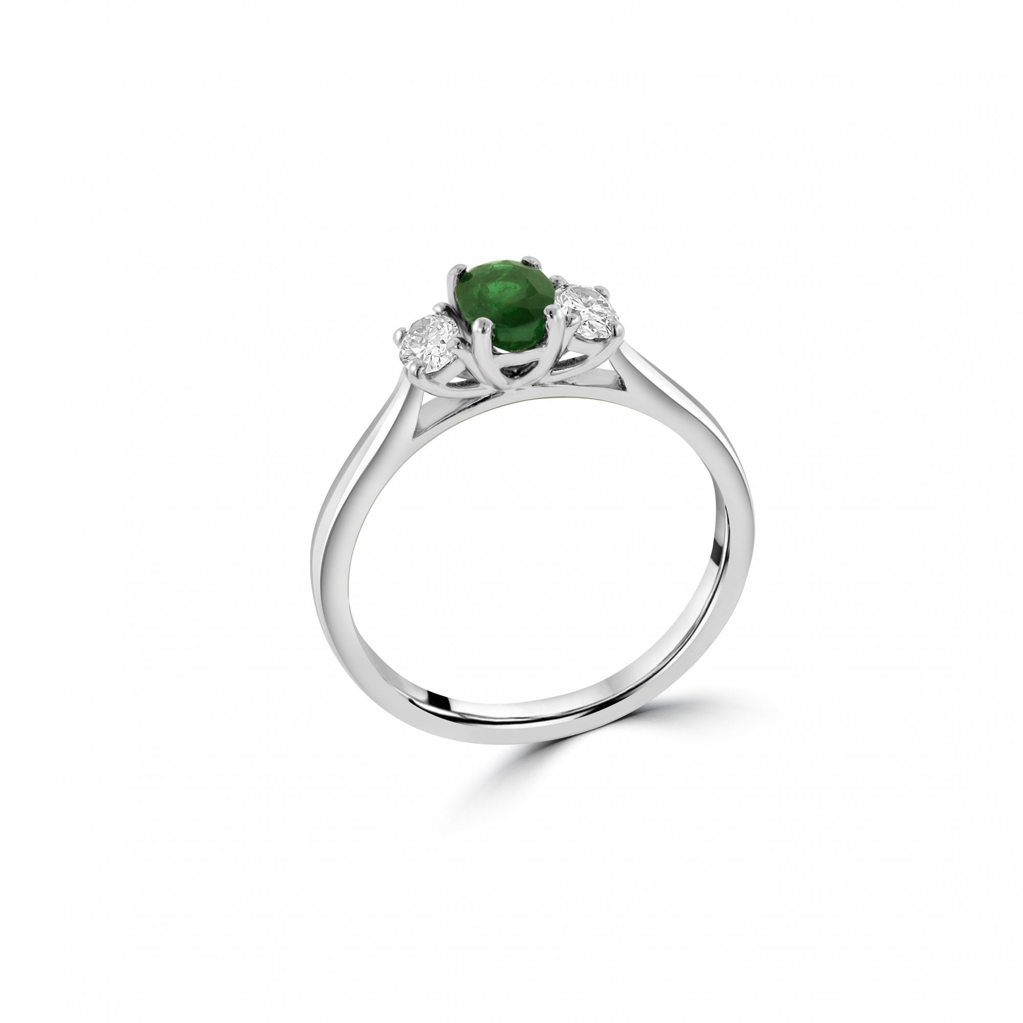 Platinum Emerald Diamond Three Stone Dress Ring