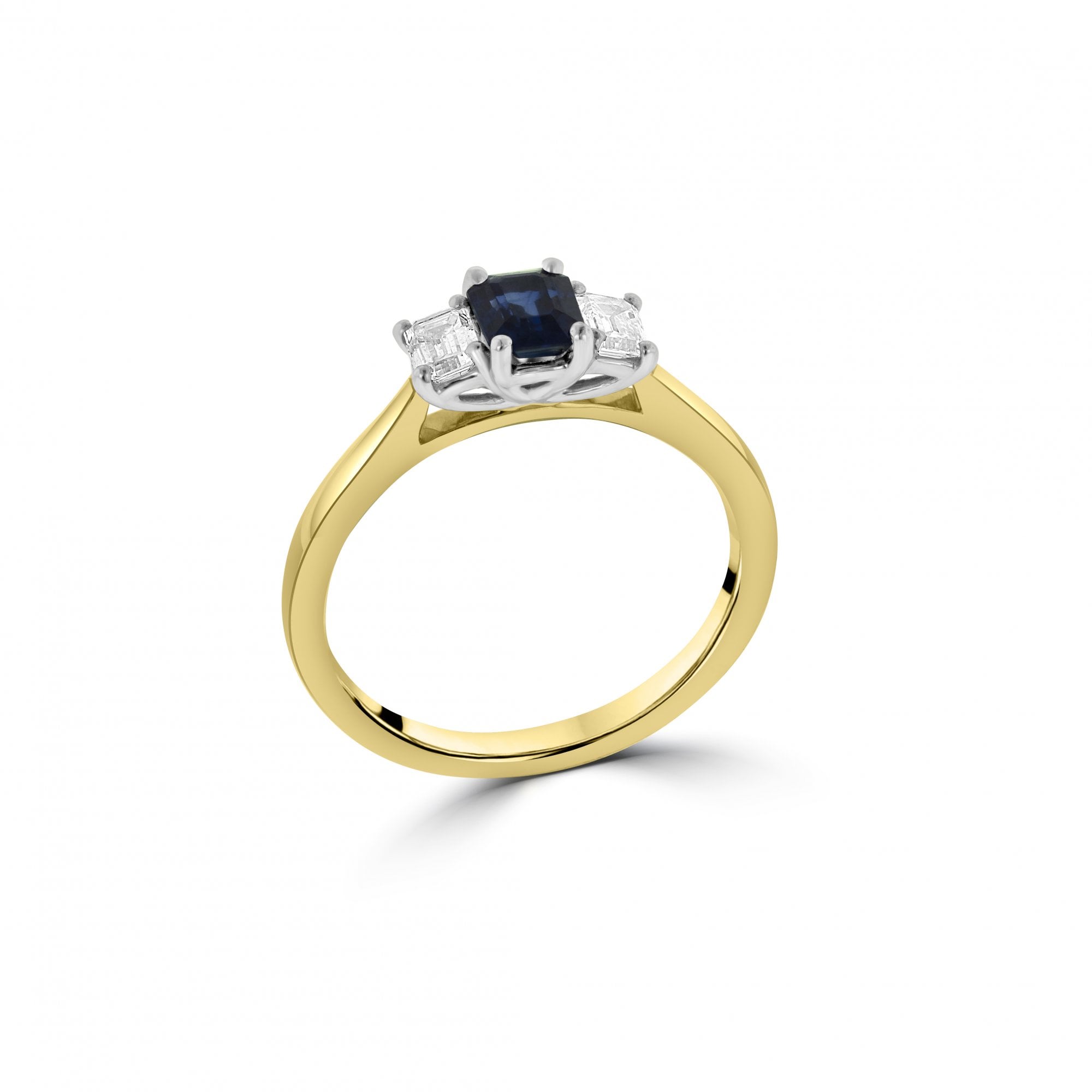 18ct Yellow Gold Platinum Blue Sapphire and Diamond Total 0.90ct Ring