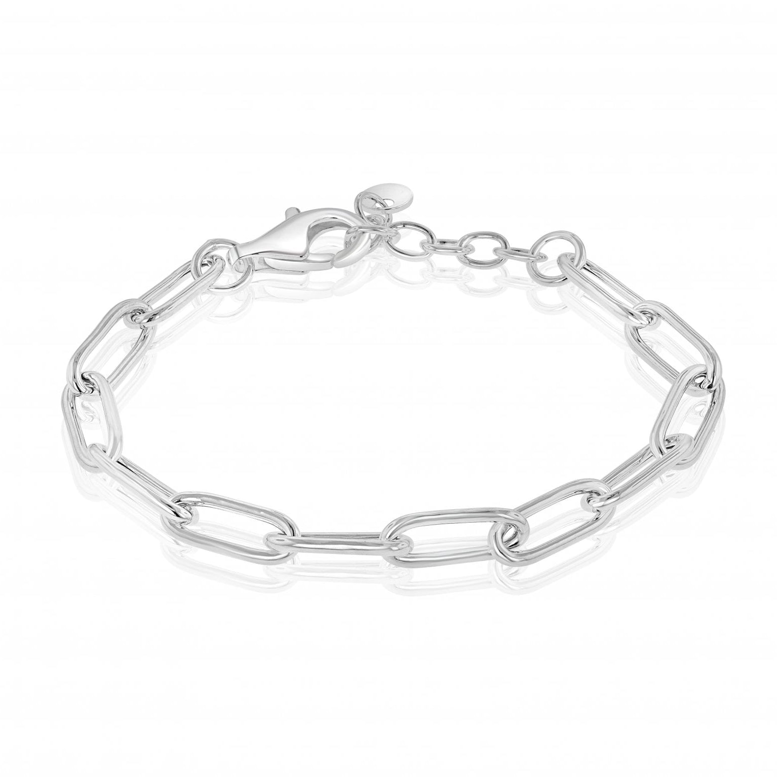 Silver Polished Small Open Oblong Link Bracelet - 7"