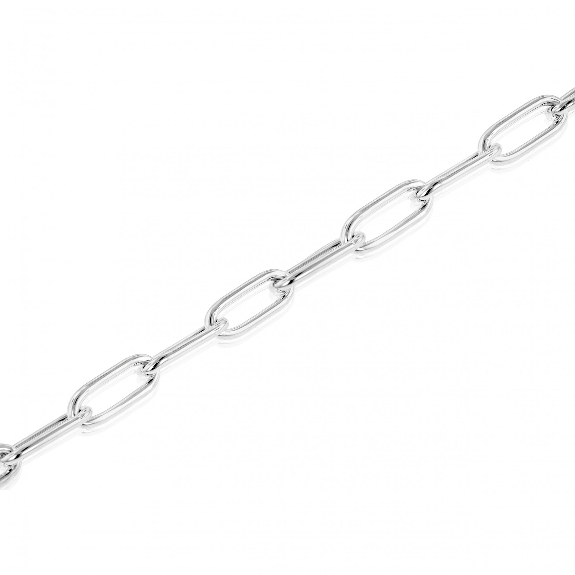 Silver Polished Small Open Oblong Link Bracelet - 7"