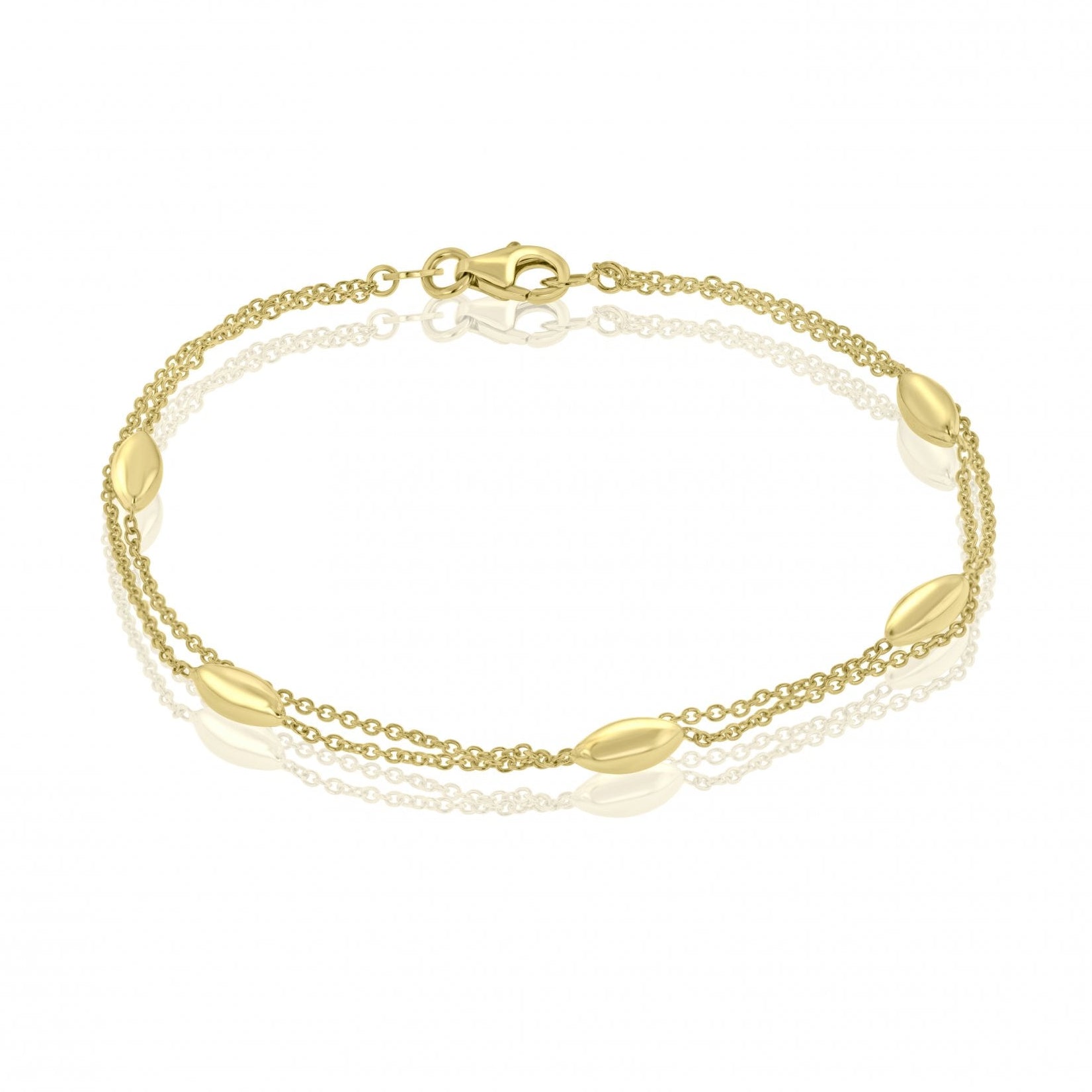 9ct Yellow Gold Double Row Station Marquise Bead Bracelet