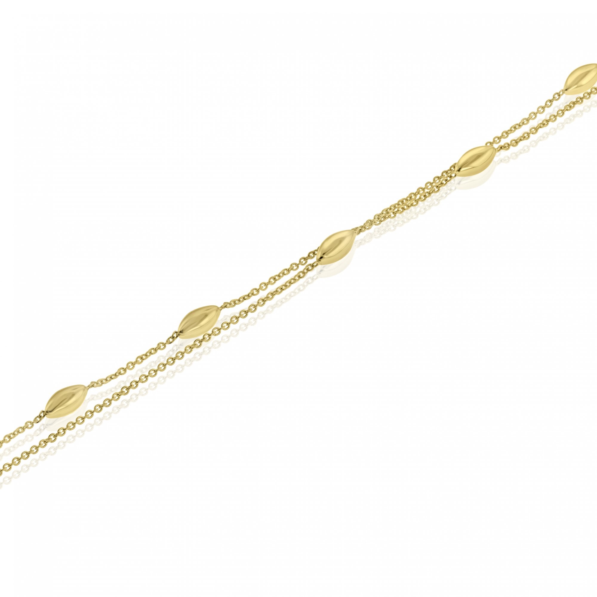 9ct Yellow Gold Double Row Station Marquise Bead Bracelet