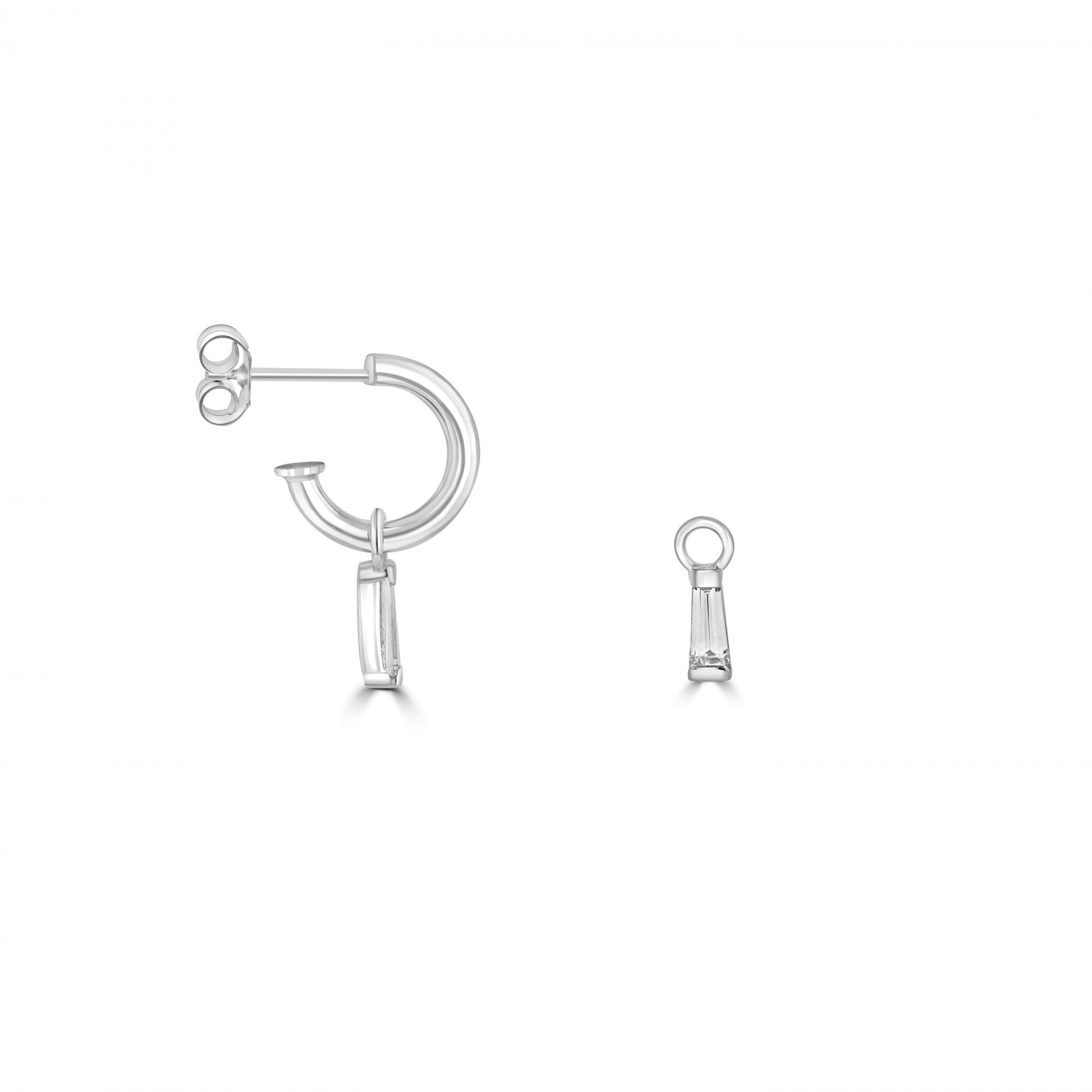 Platinum 0.49ct Tapered Baguette Diamond Charms (For Hoop Earrings Sold Separately)