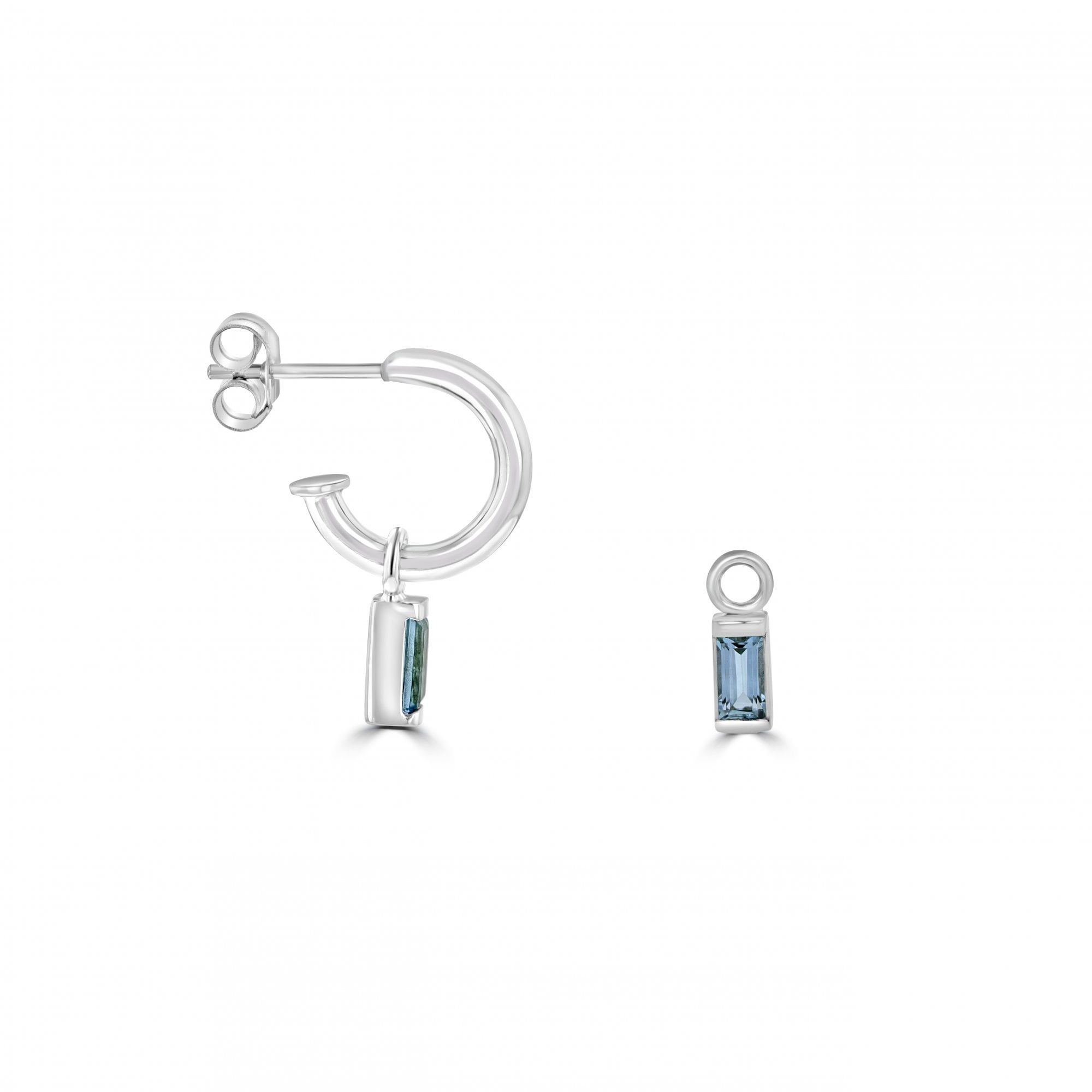 9ct White Gold 0.43ct Baguette Cut Aquamarine Charms (For Hoop Earrings Sold Separately)
