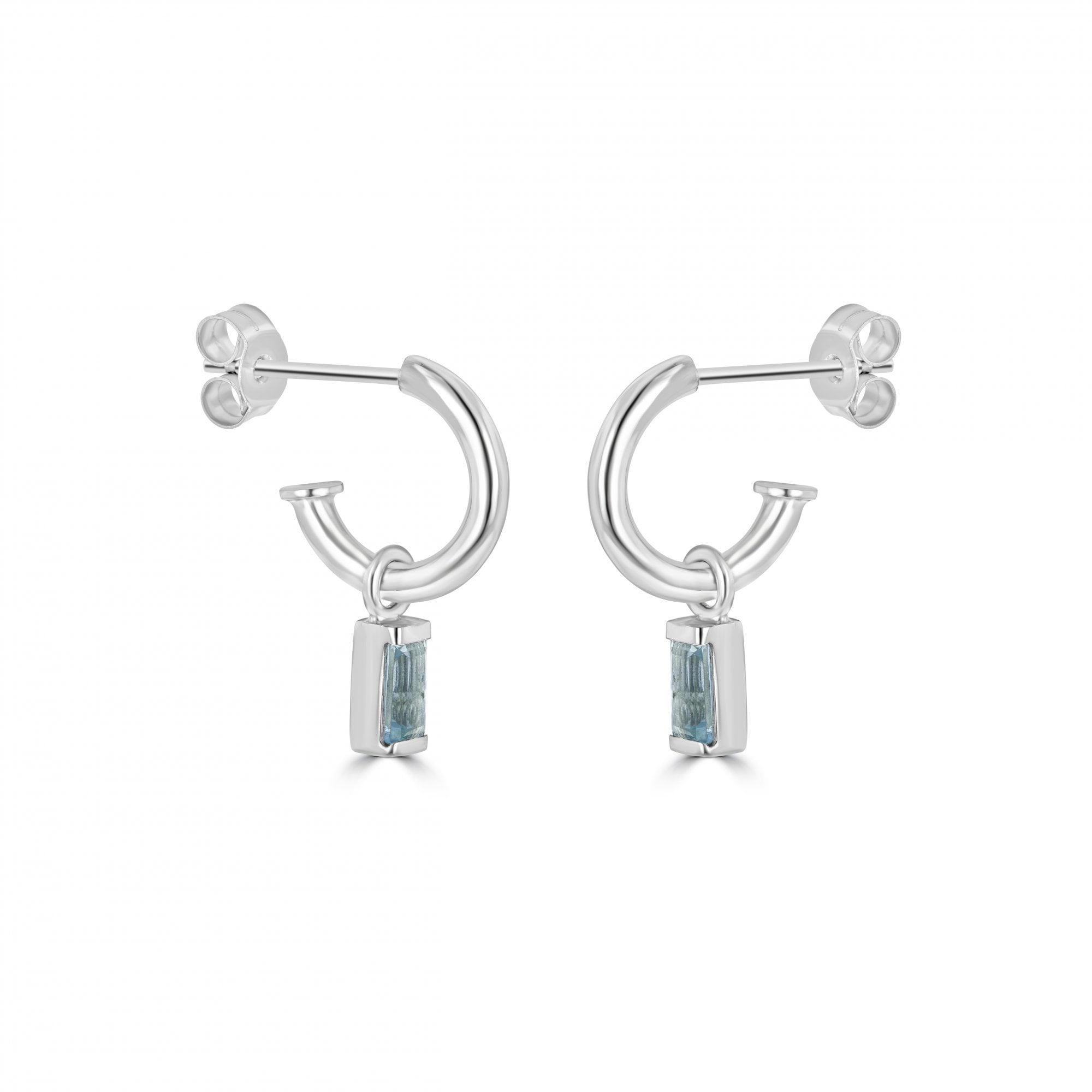 9ct White Gold 0.43ct Baguette Cut Aquamarine Charms (For Hoop Earrings Sold Separately)