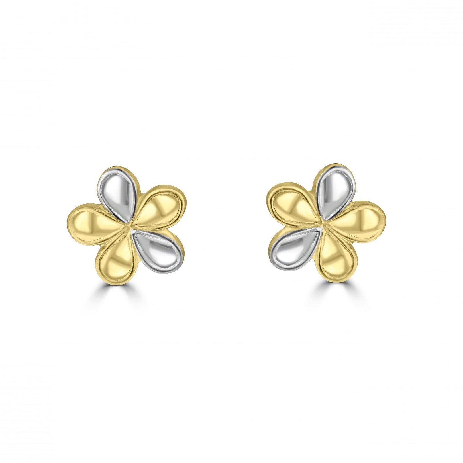 9ct Yellow And White Gold Flowers Stud Earrings