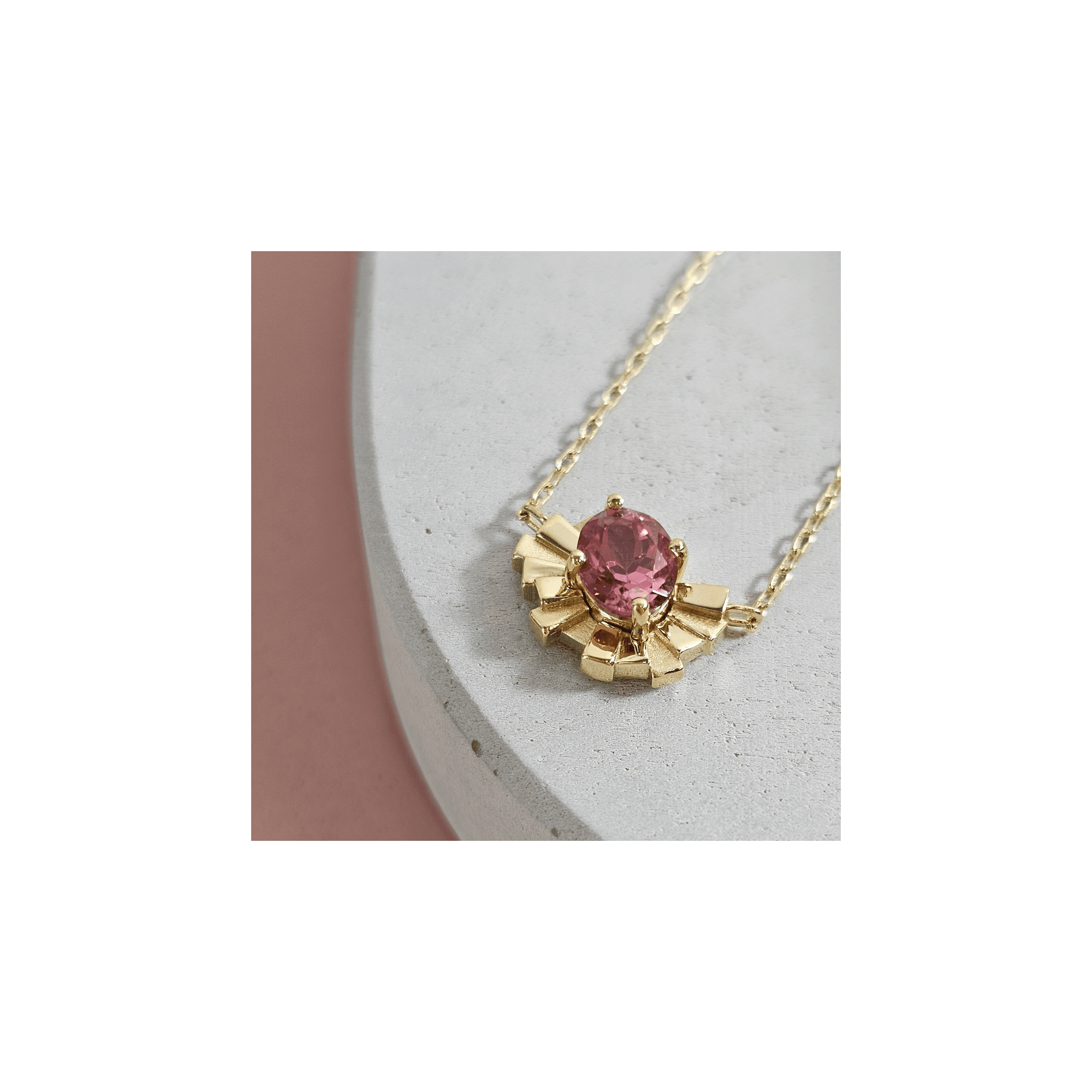 'Collide' 1.46ct Oval Pink Tourmaline Necklet in 18ct Yellow Gold