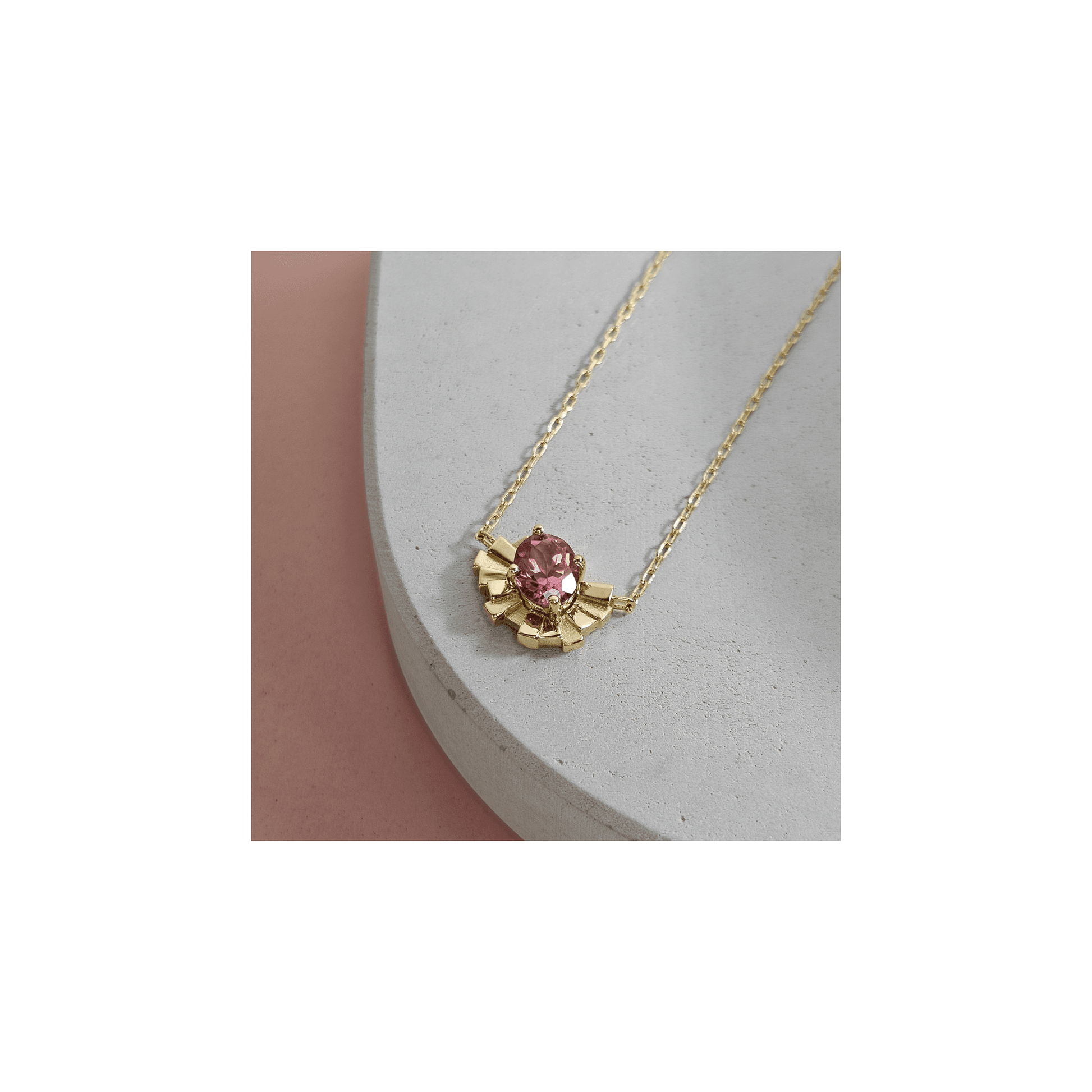 'Collide' 1.46ct Oval Pink Tourmaline Necklet in 18ct Yellow Gold