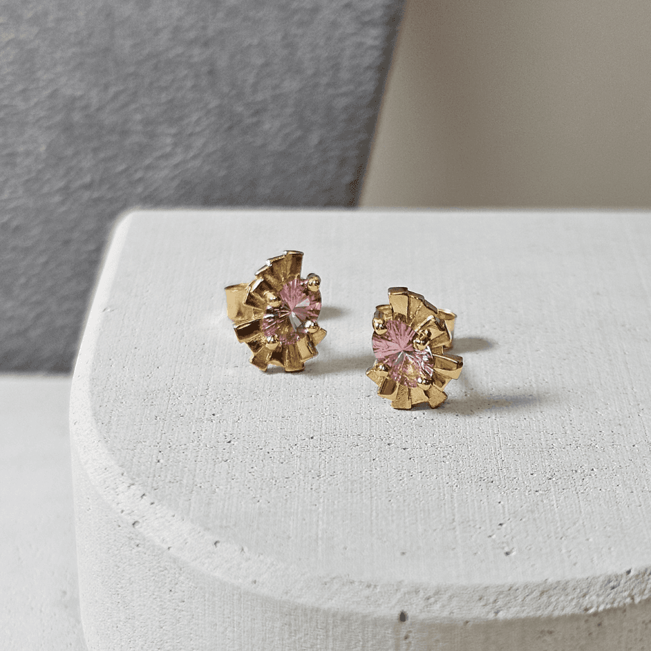 'Collide' Oval Concave Cut Tourmaline Studs in 18ct Yellow Gold