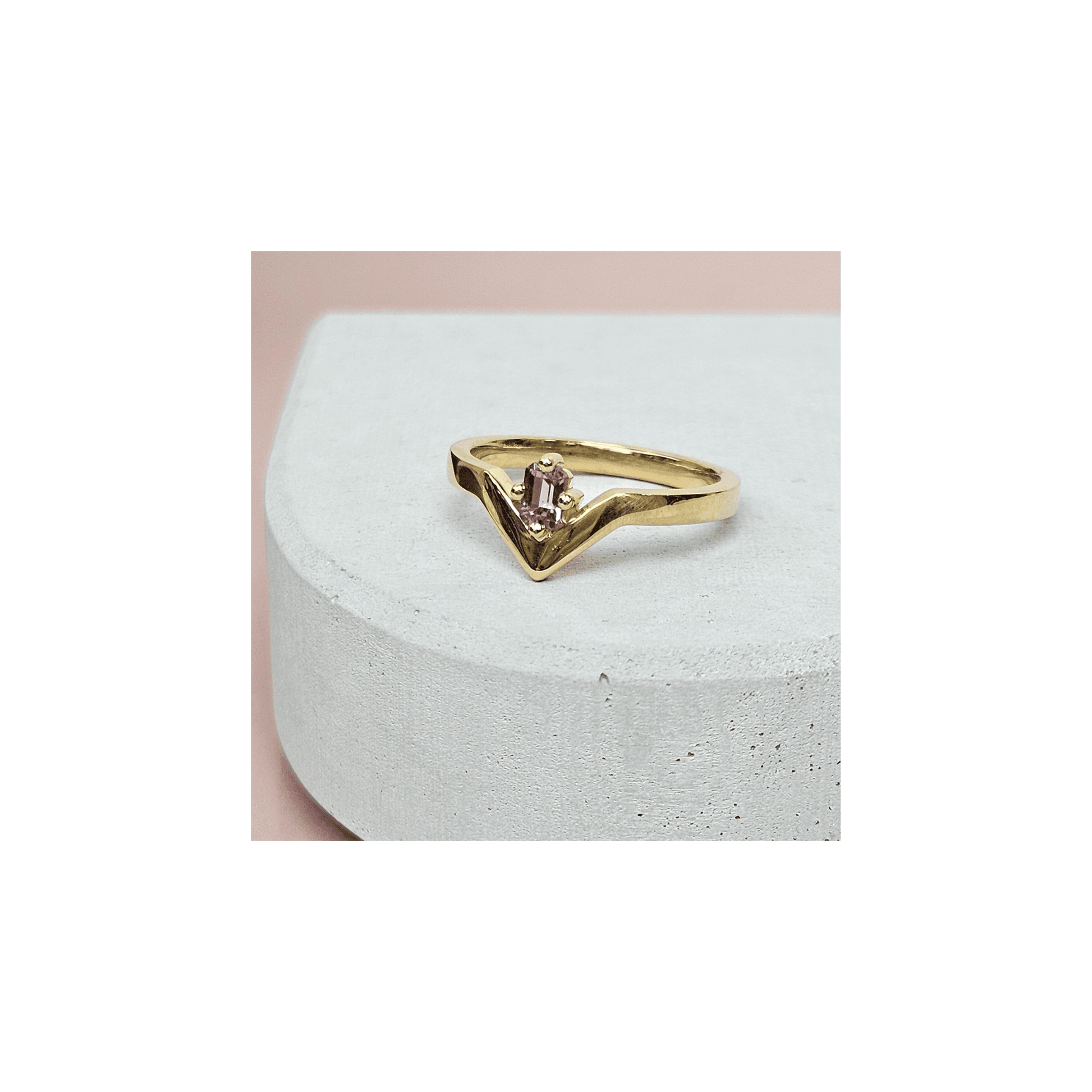'Beat' 0.26ct Pink Sapphire 'V' Shaped Ring in 18ct Yellow Gold
