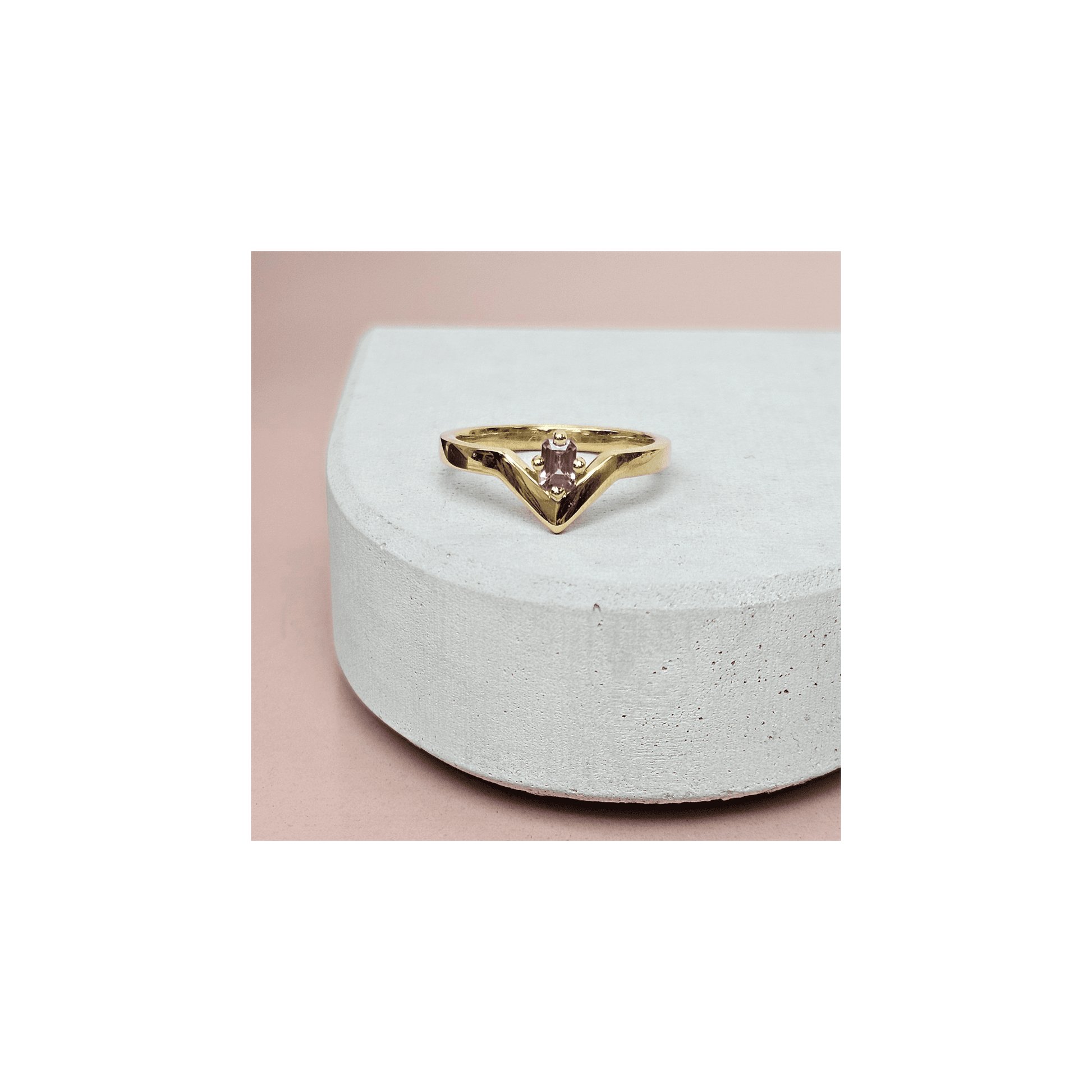 'Beat' 0.26ct Pink Sapphire 'V' Shaped Ring in 18ct Yellow Gold