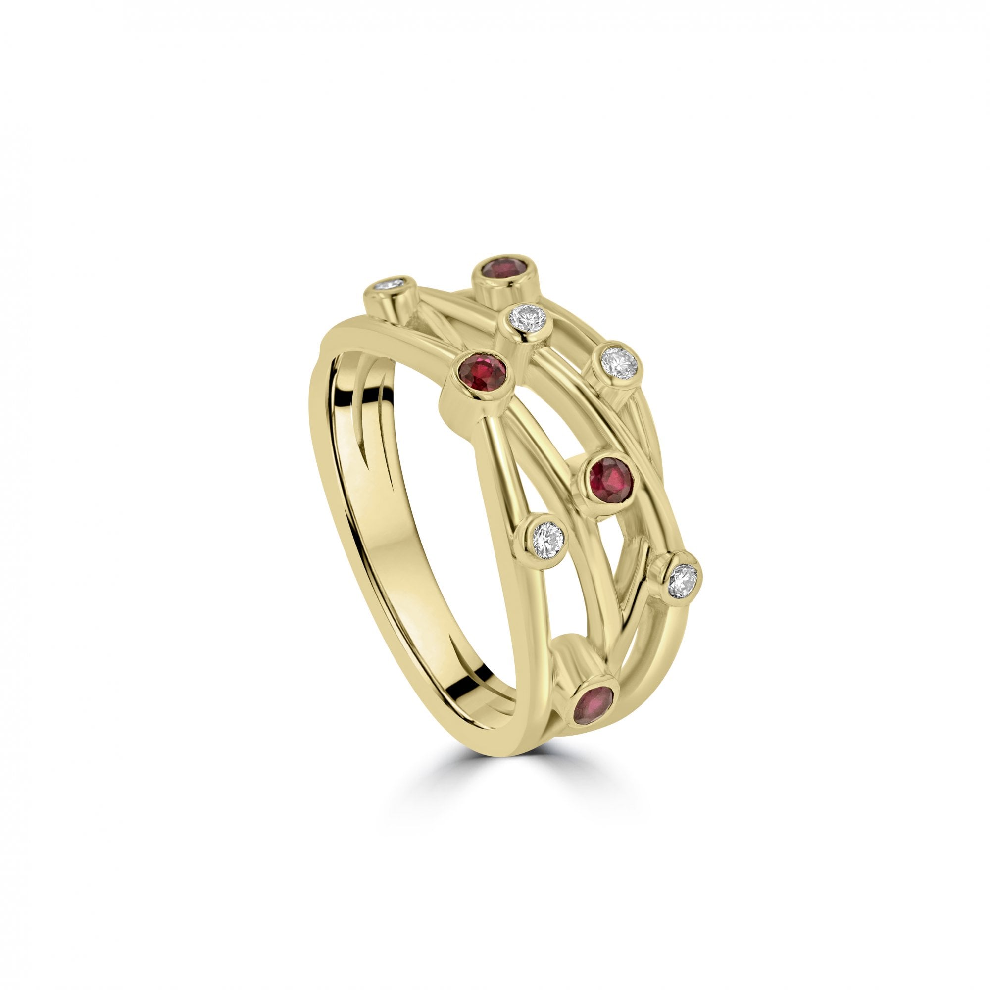 9ct Yellow Gold Cascata Diamond and Ruby Ring