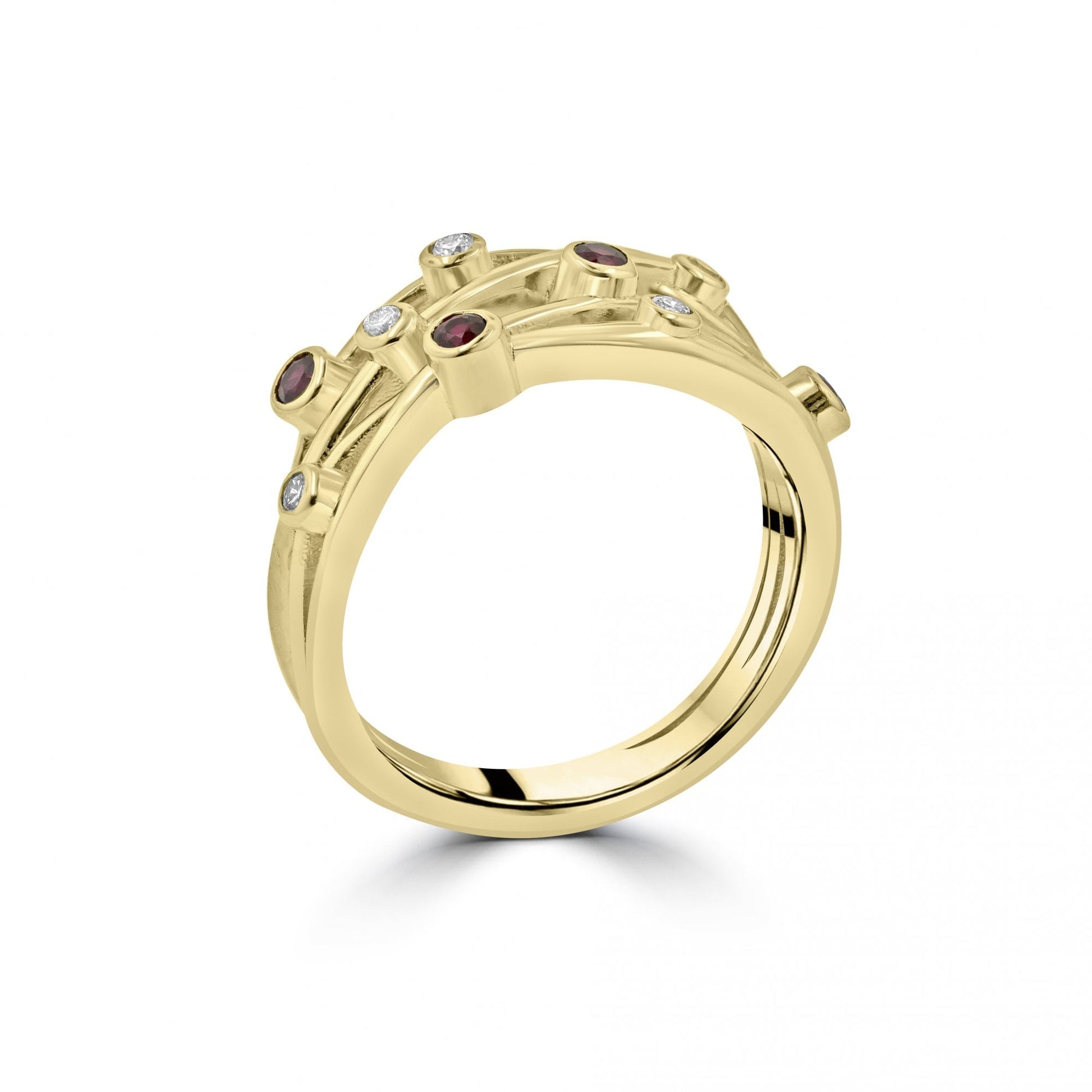 9ct Yellow Gold Cascata Diamond and Ruby Ring
