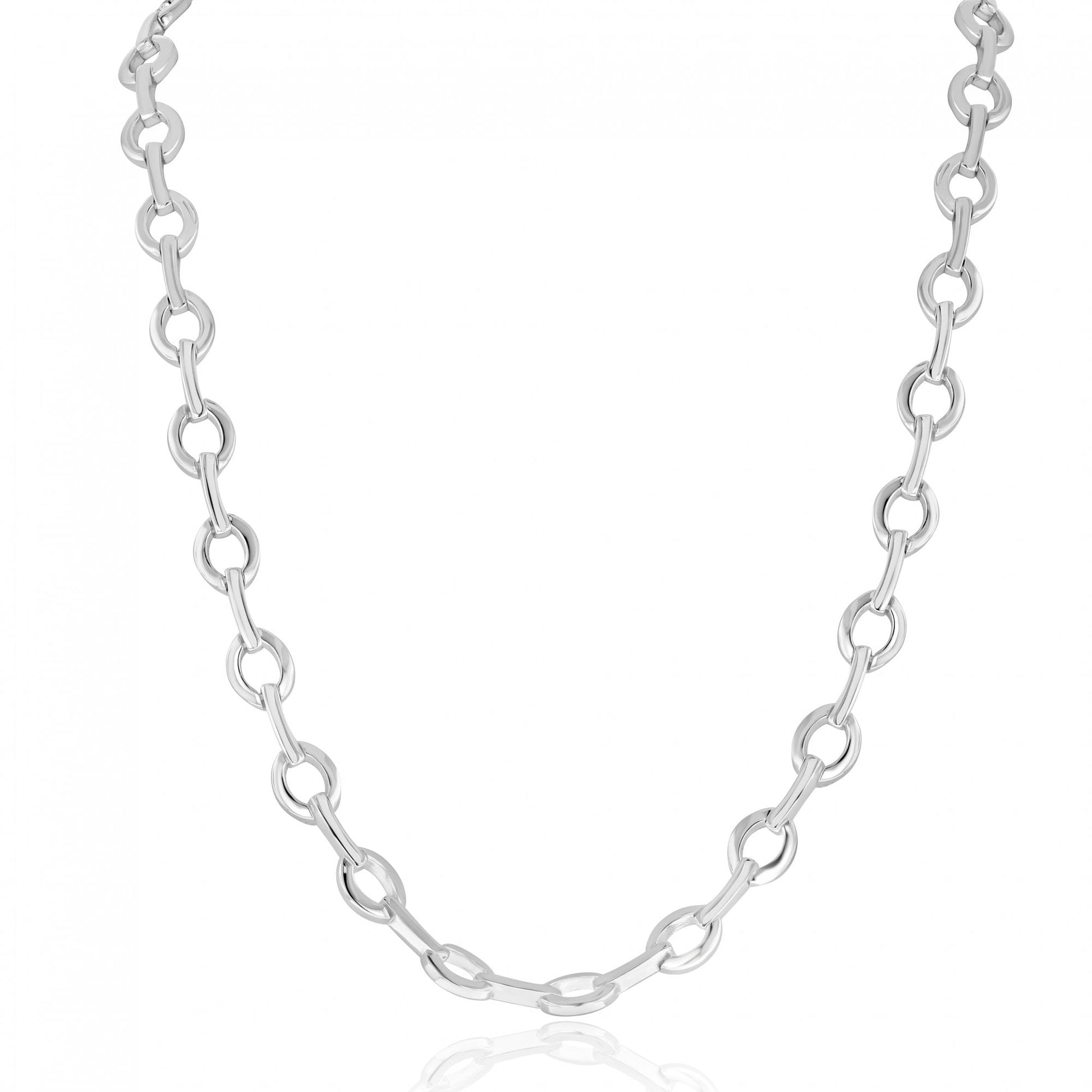Silver Polished Open Oval Linked Necklace