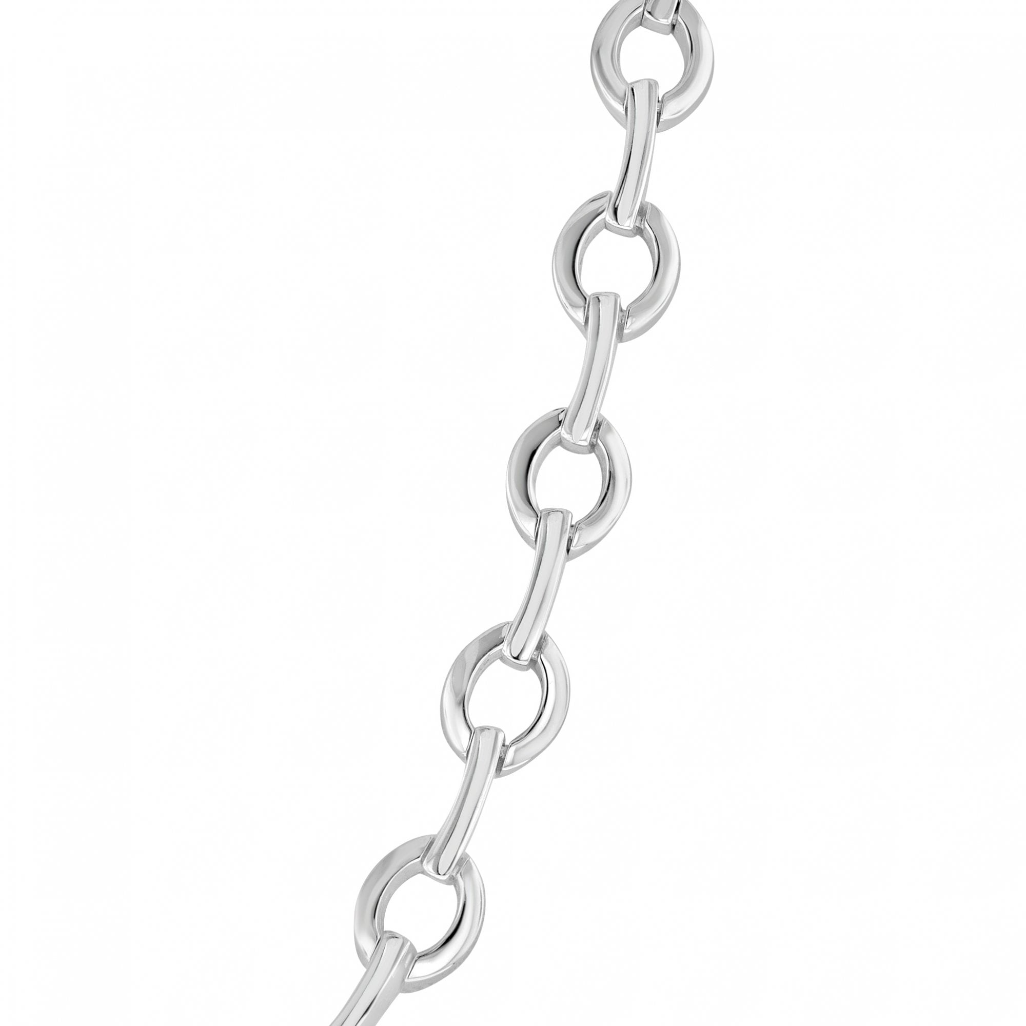 Silver Polished Open Oval Linked Necklace