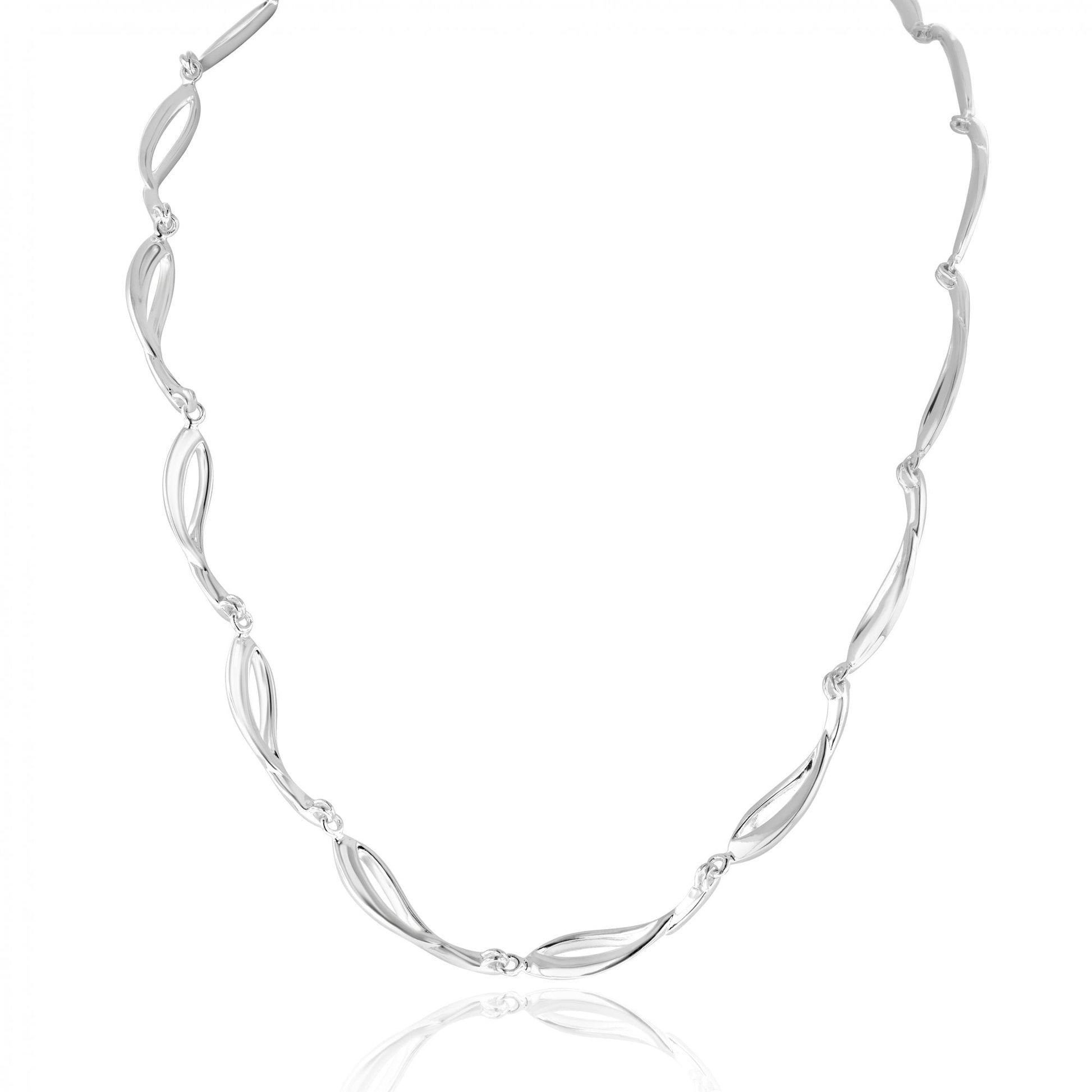 Polished Silver Open Teardrop Link Necklace