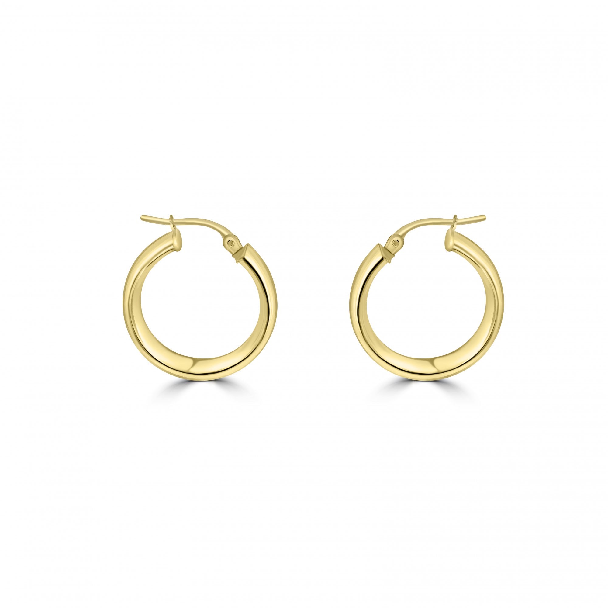 9ct Yellow Gold Polished Finish 15mm D Shaped Hoop Earrings