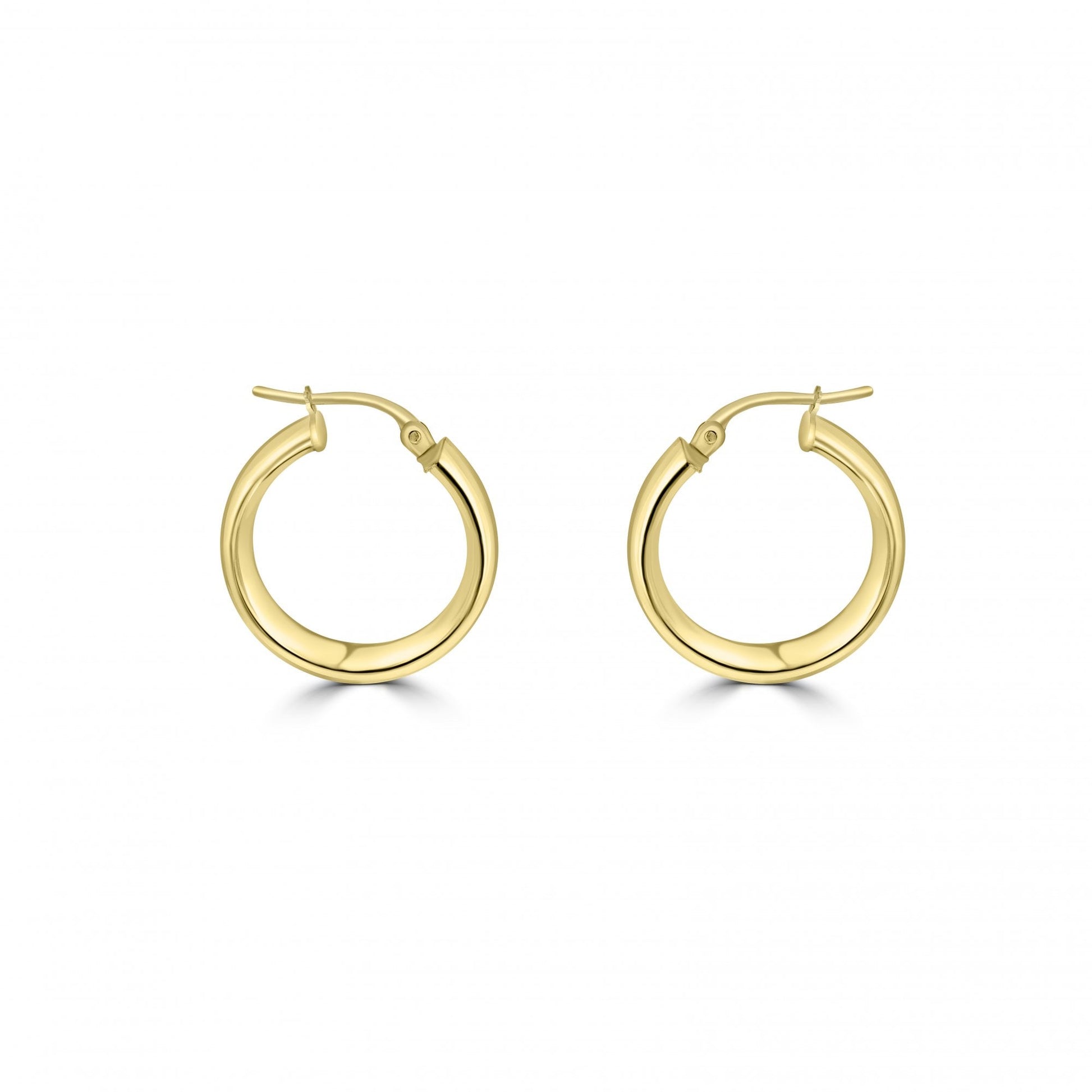 9ct Yellow Gold Polished Finish 15mm D Shaped Hoop Earrings