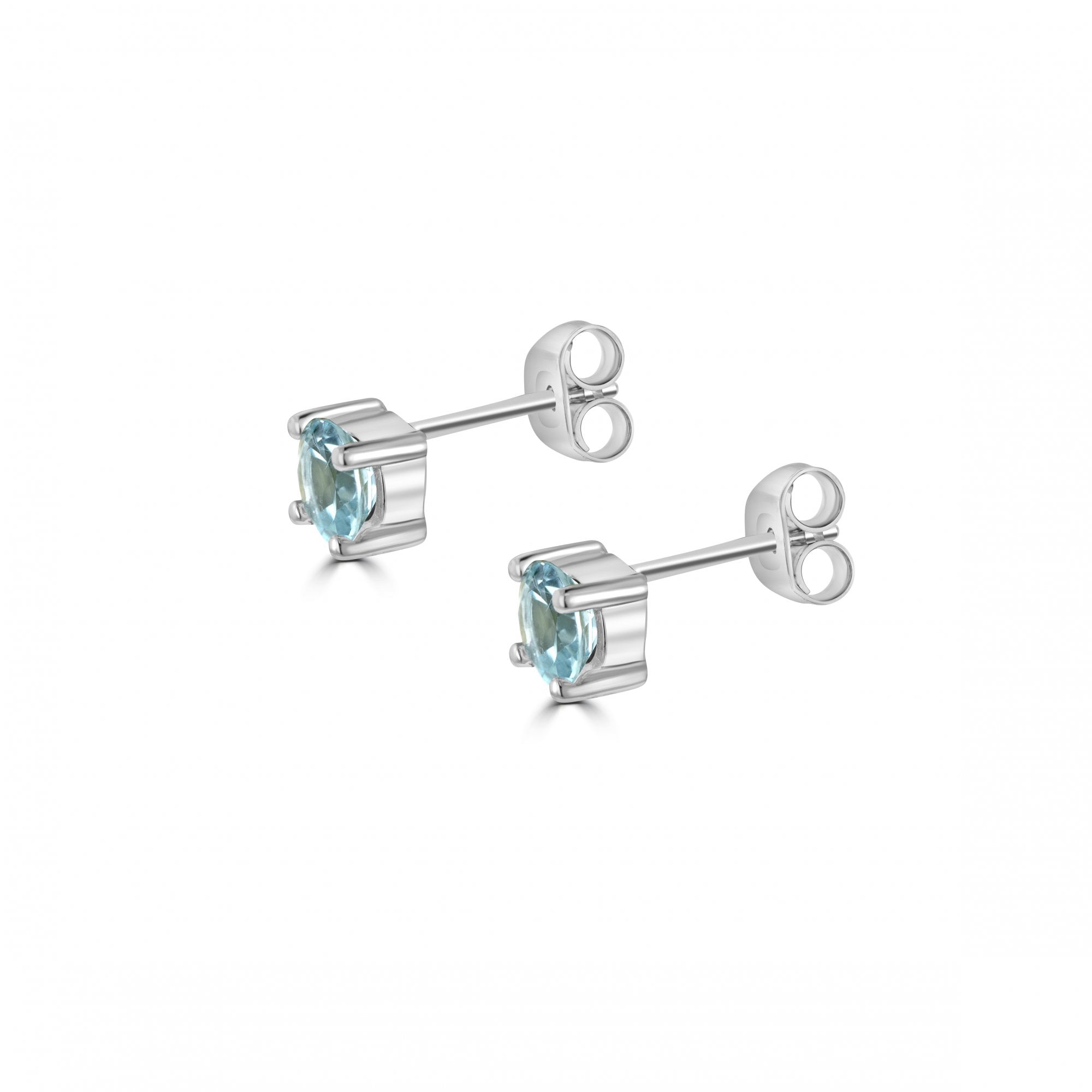 9ct White Gold Claw Set Blue Topaz Stud Earrings