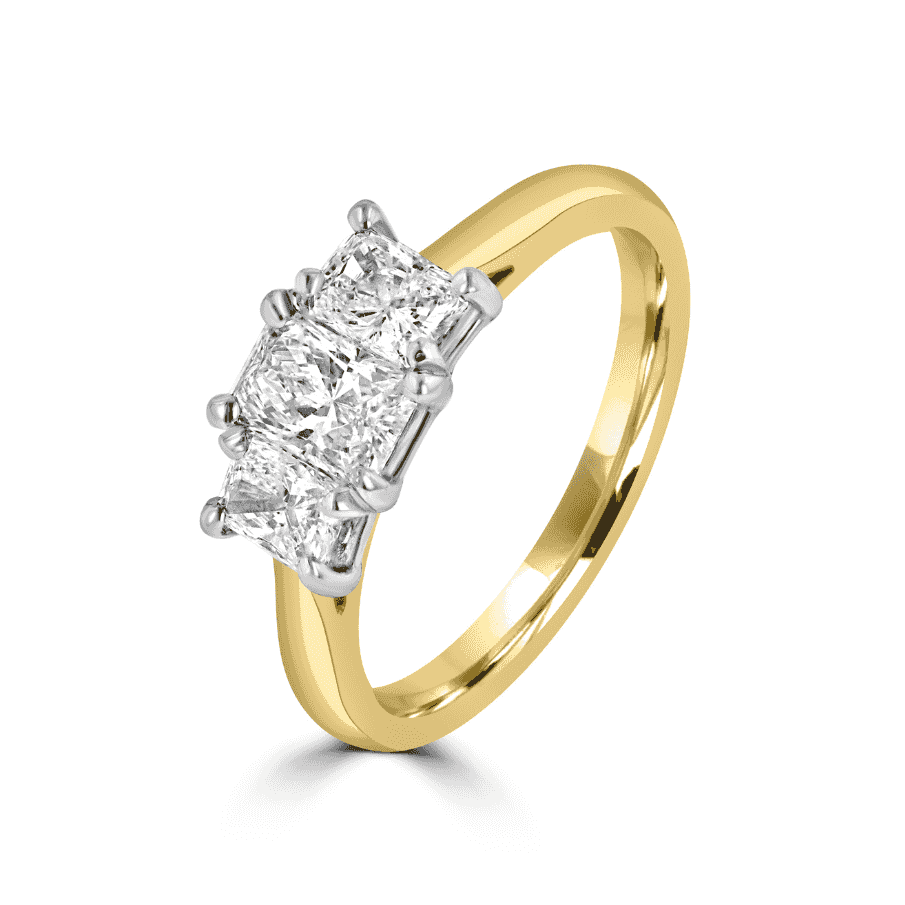 18ct Yellow Gold Platinum Radiant Cut Diamond Total 1.12ct Ring