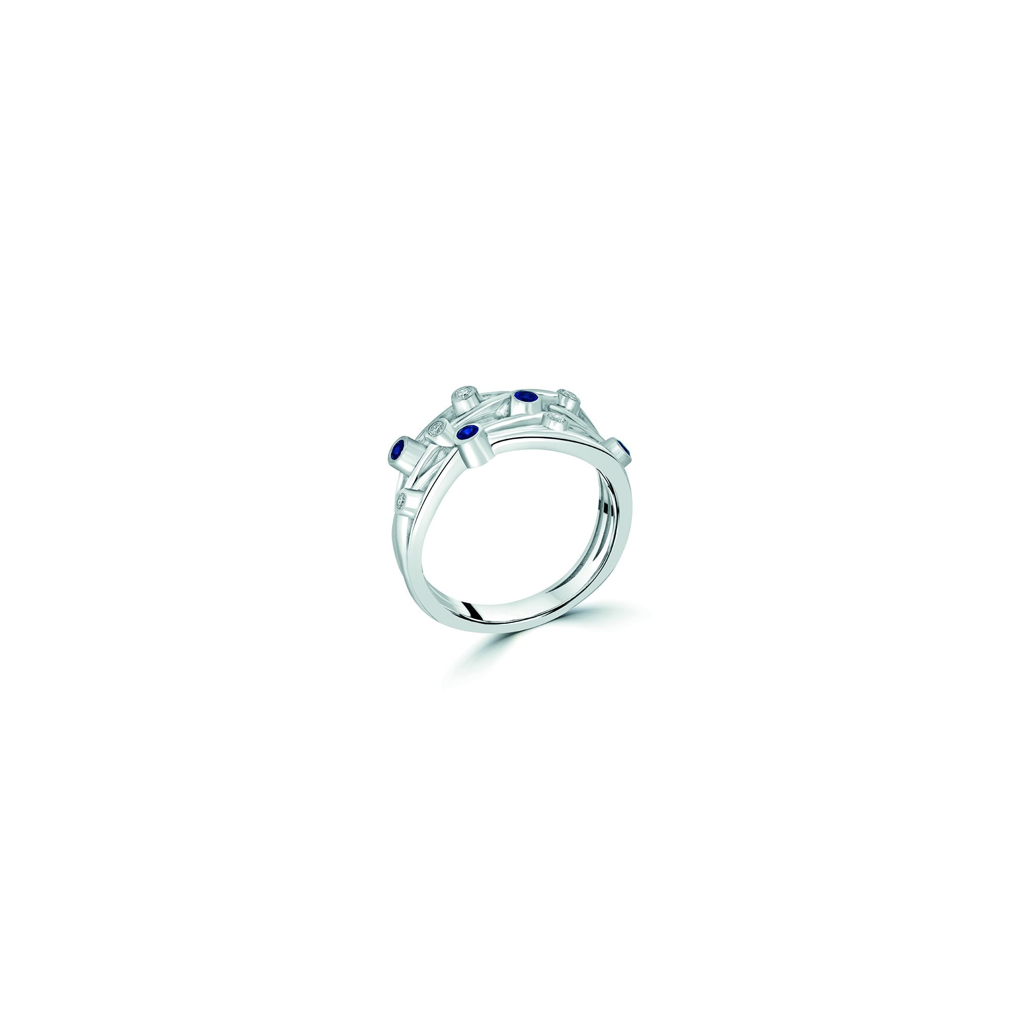9ct White Gold Sapphire 0.355ct Diamond 0.058 Total Cascata Ring
