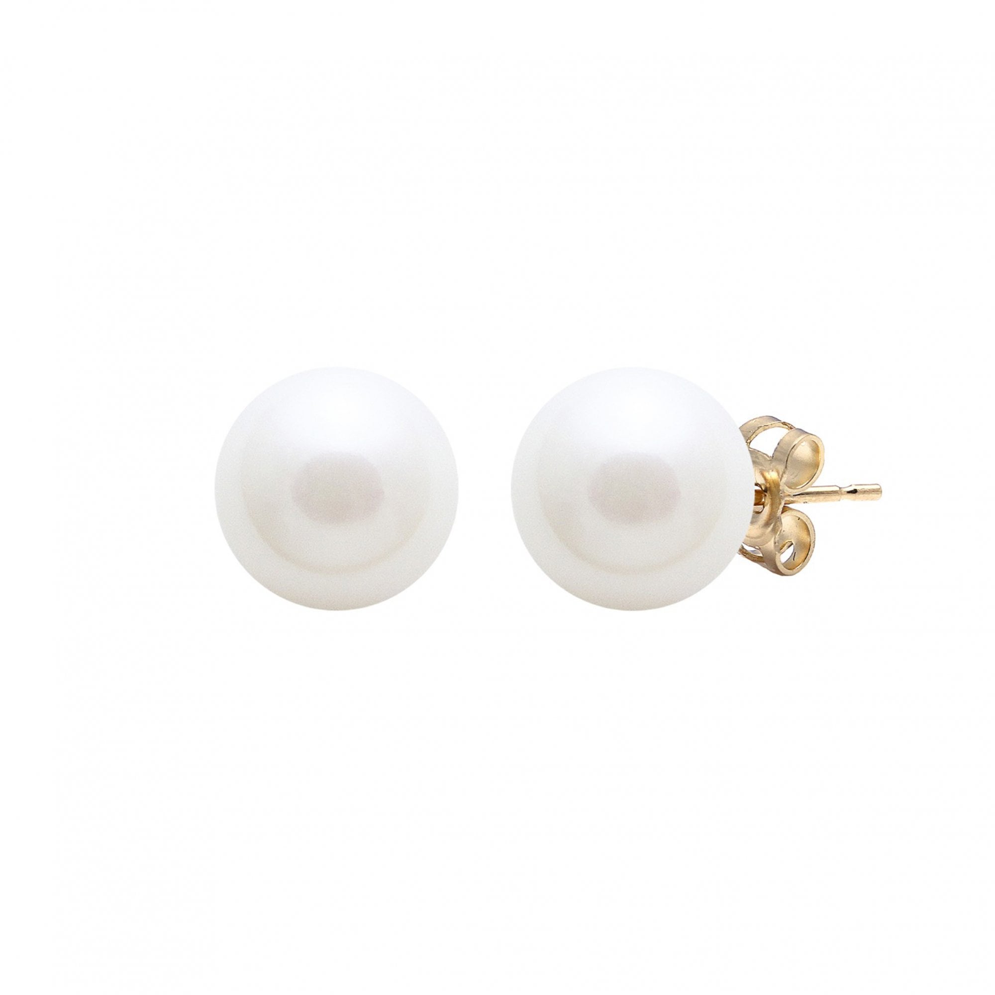 9CT Yellow Gold White Round Cultured Freshwater Pearl Earrings 9-9.5mm