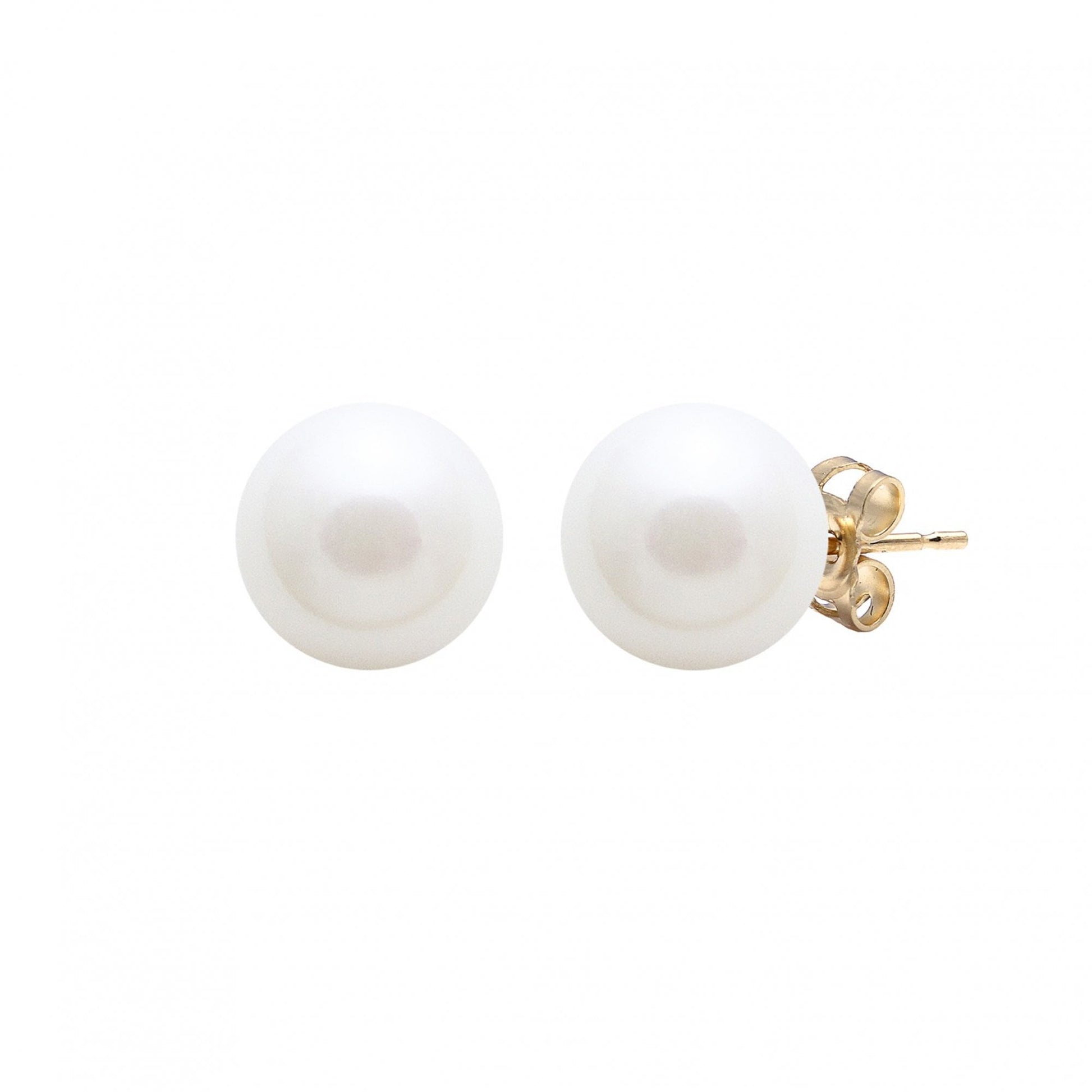 9CT Yellow Gold White Round Cultured Freshwater Pearl Earrings 9-9.5mm