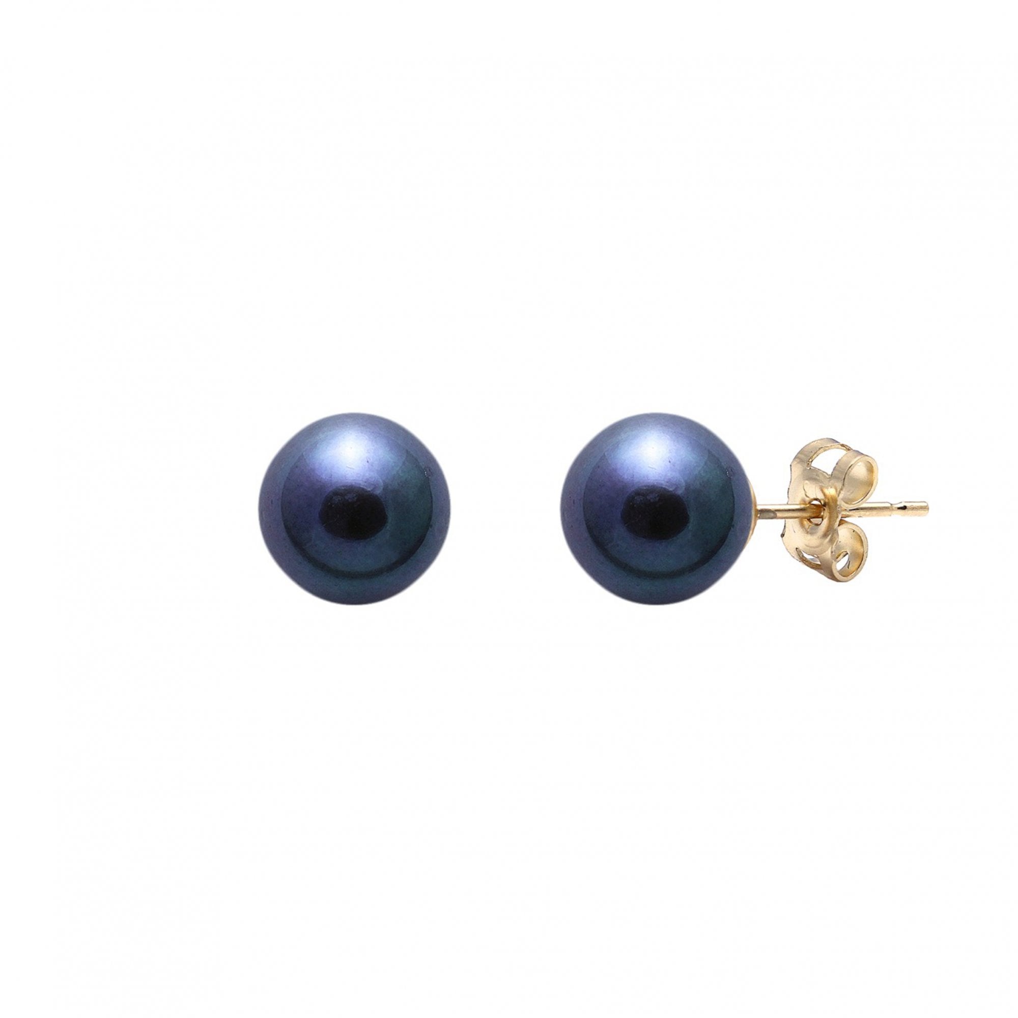 9ct Yellow Gold 6-6.5mm Black Freshwater Pearl Stud Earrings (treated)