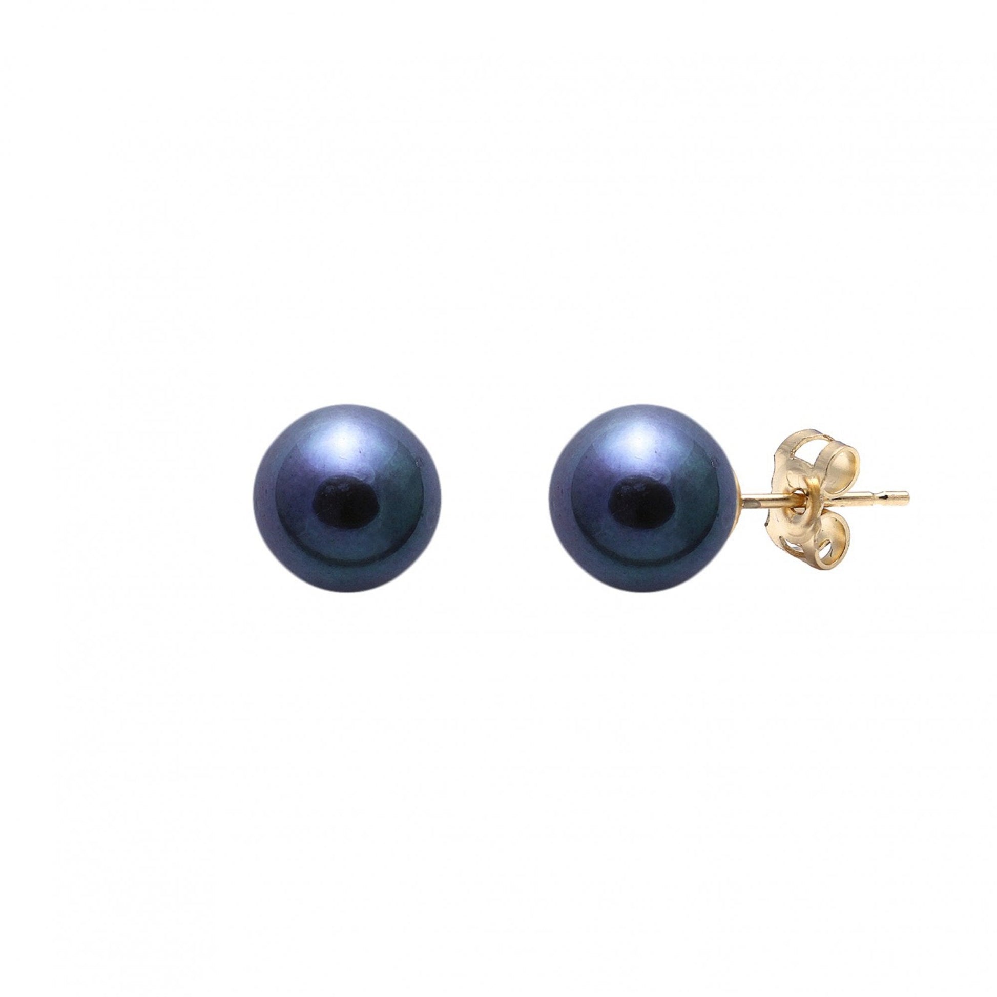 9ct Yellow Gold 6-6.5mm Black Freshwater Pearl Stud Earrings (treated)