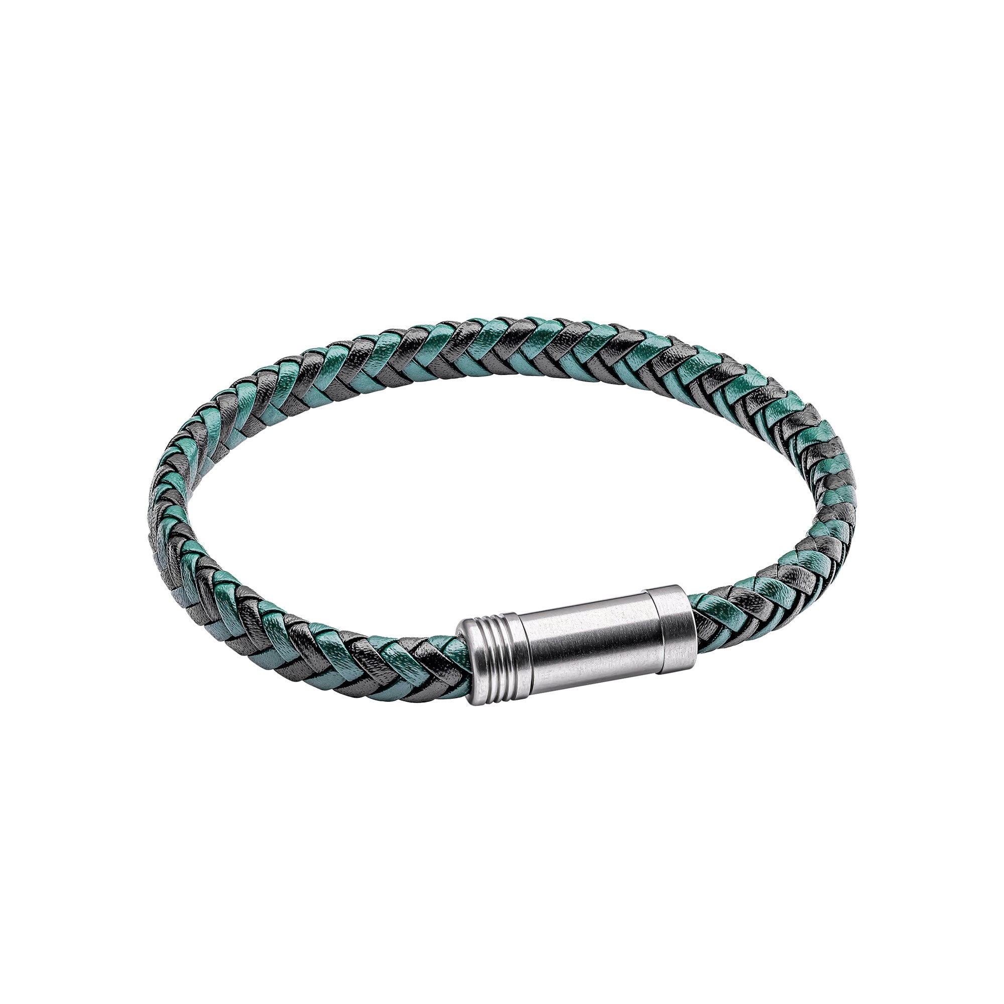 Fred Bennett Black & Forest Green Plaited Leather Bracelet