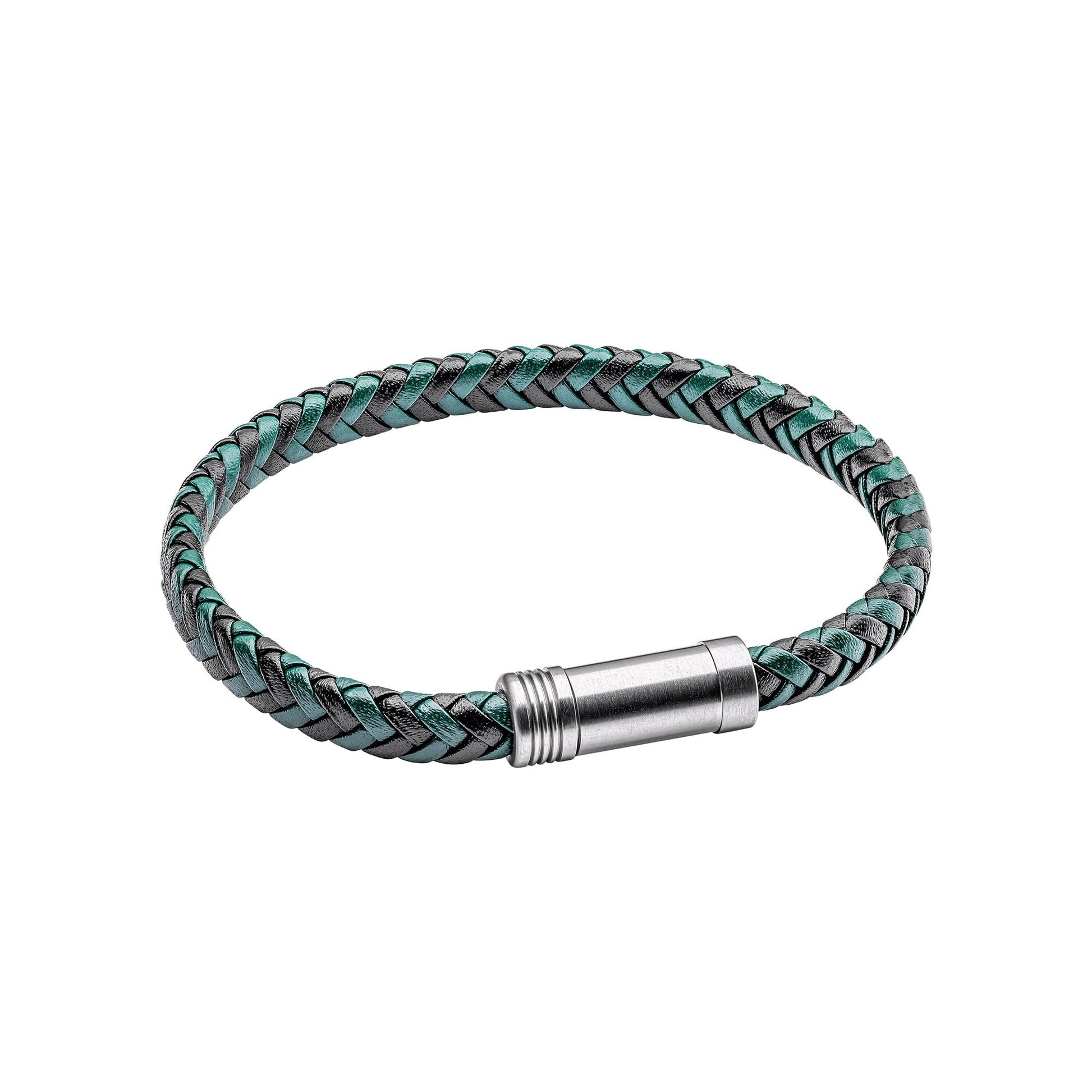 Fred Bennett Black & Forest Green Plaited Leather Bracelet