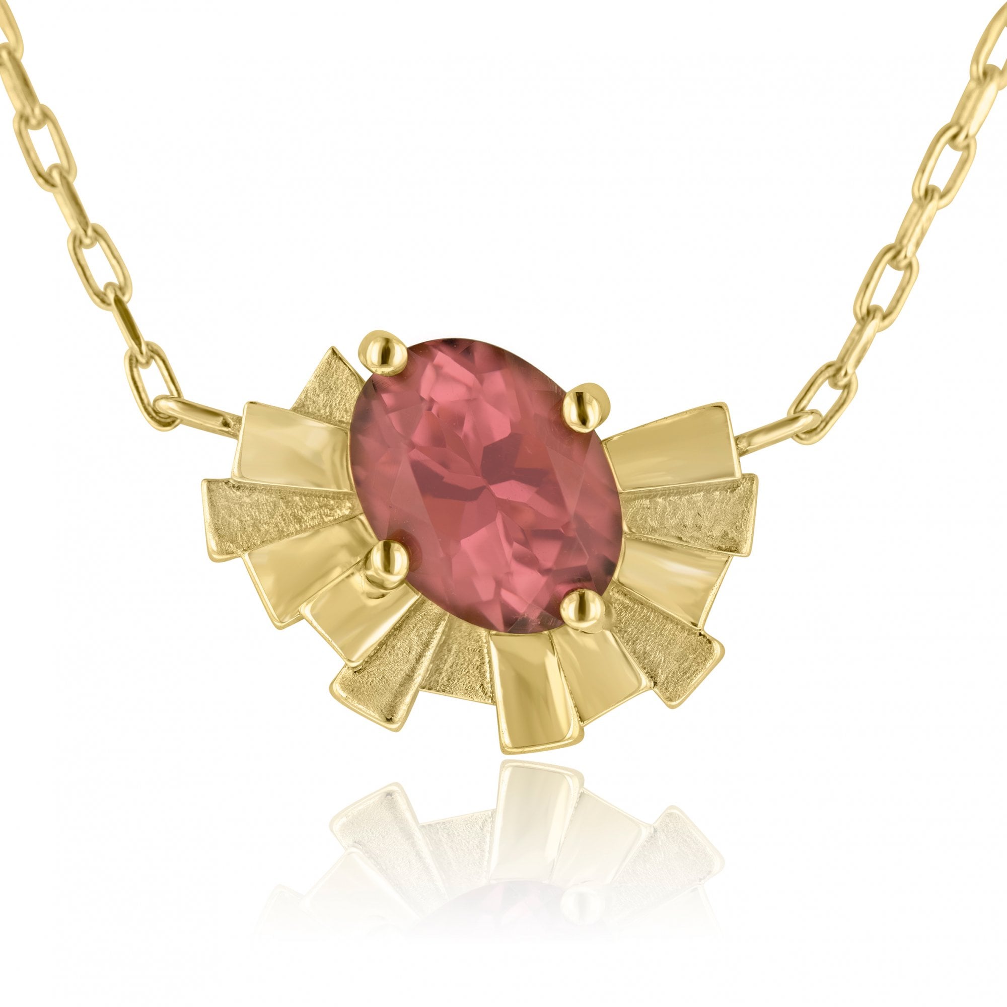 'Collide' 1.46ct Oval Pink Tourmaline Necklet in 18ct Yellow Gold