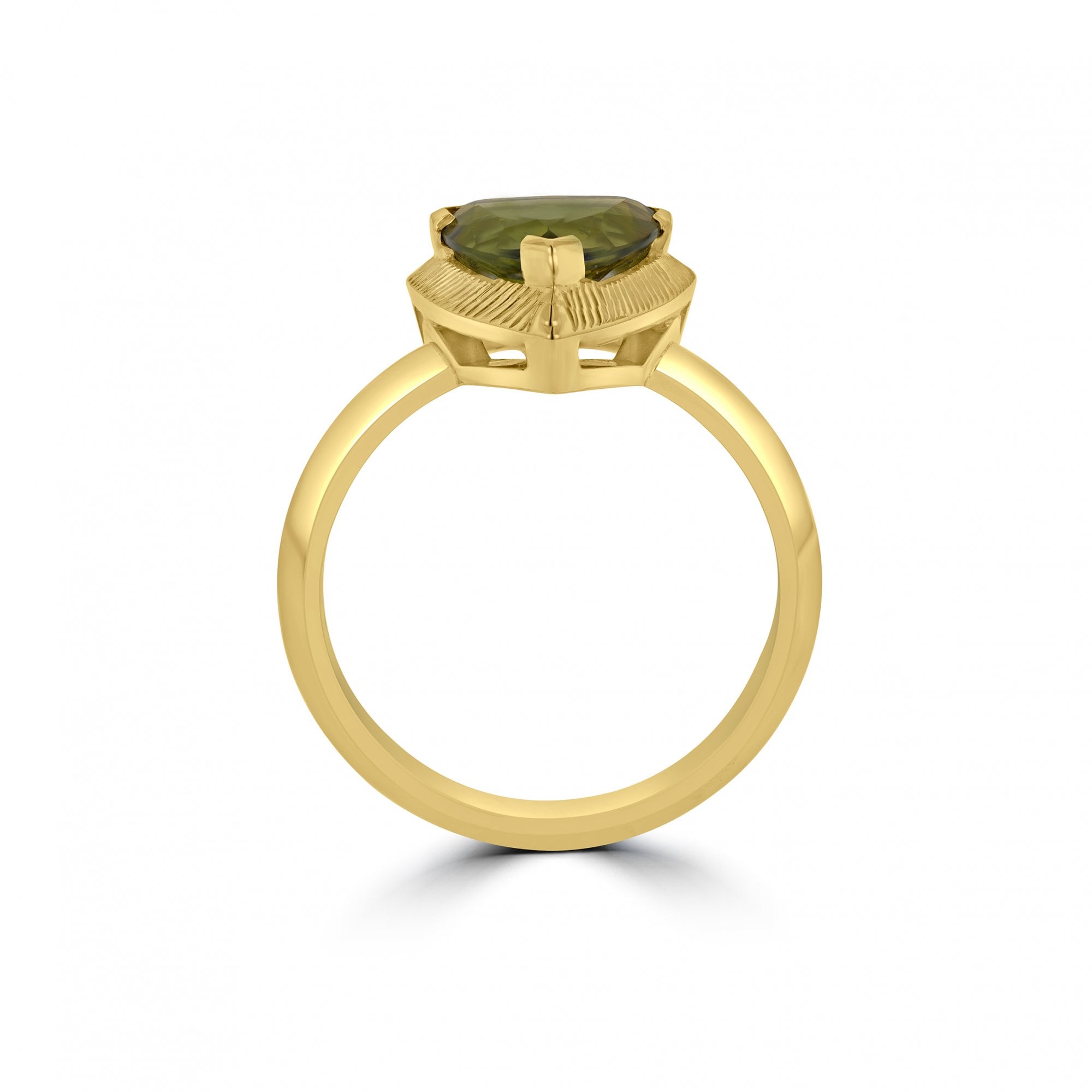 Trilliant Green Sapphire 18ct Yellow Gold Ring with Engraved Bezel