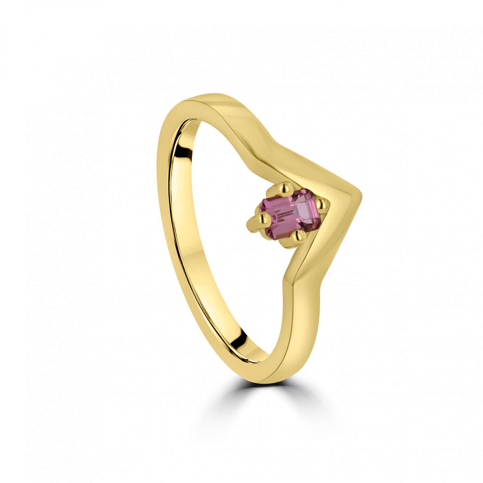 'Beat' 0.26ct Pink Sapphire 'V' Shaped Ring in 18ct Yellow Gold