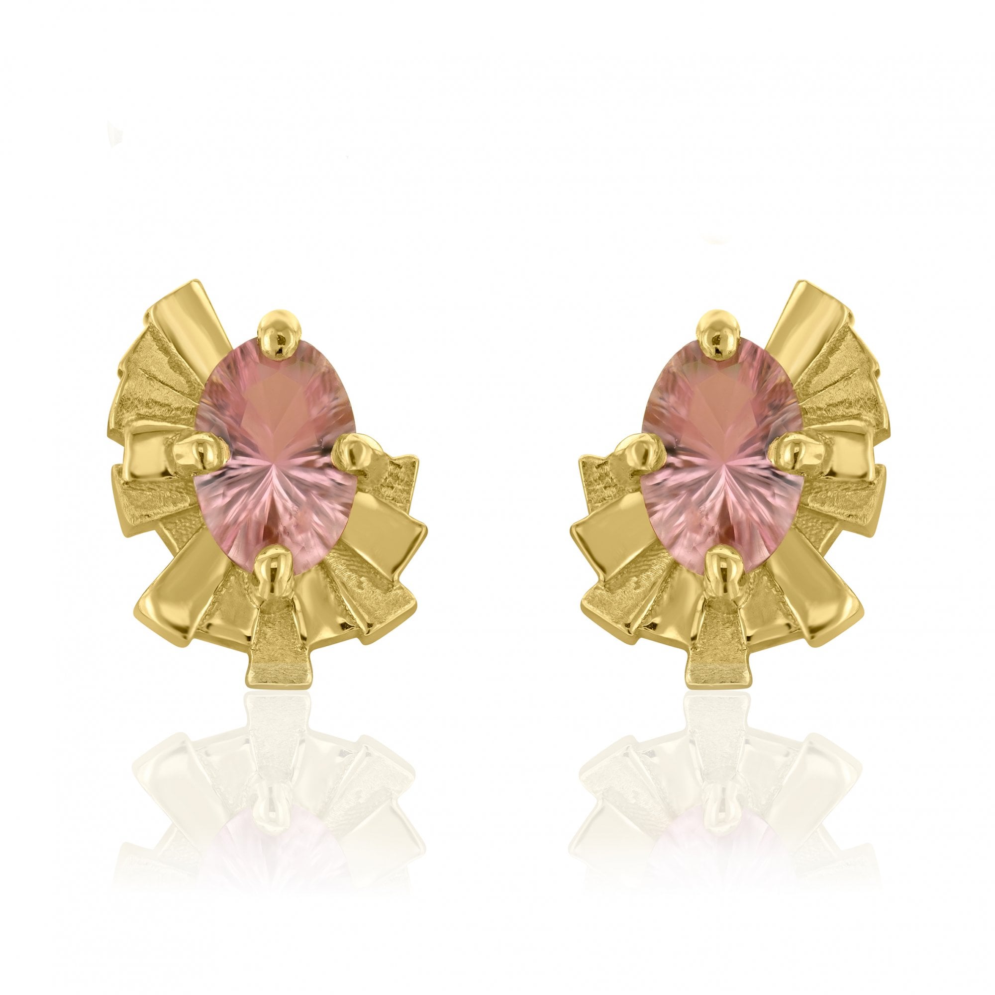 'Collide' Oval Concave Cut Tourmaline Studs in 18ct Yellow Gold