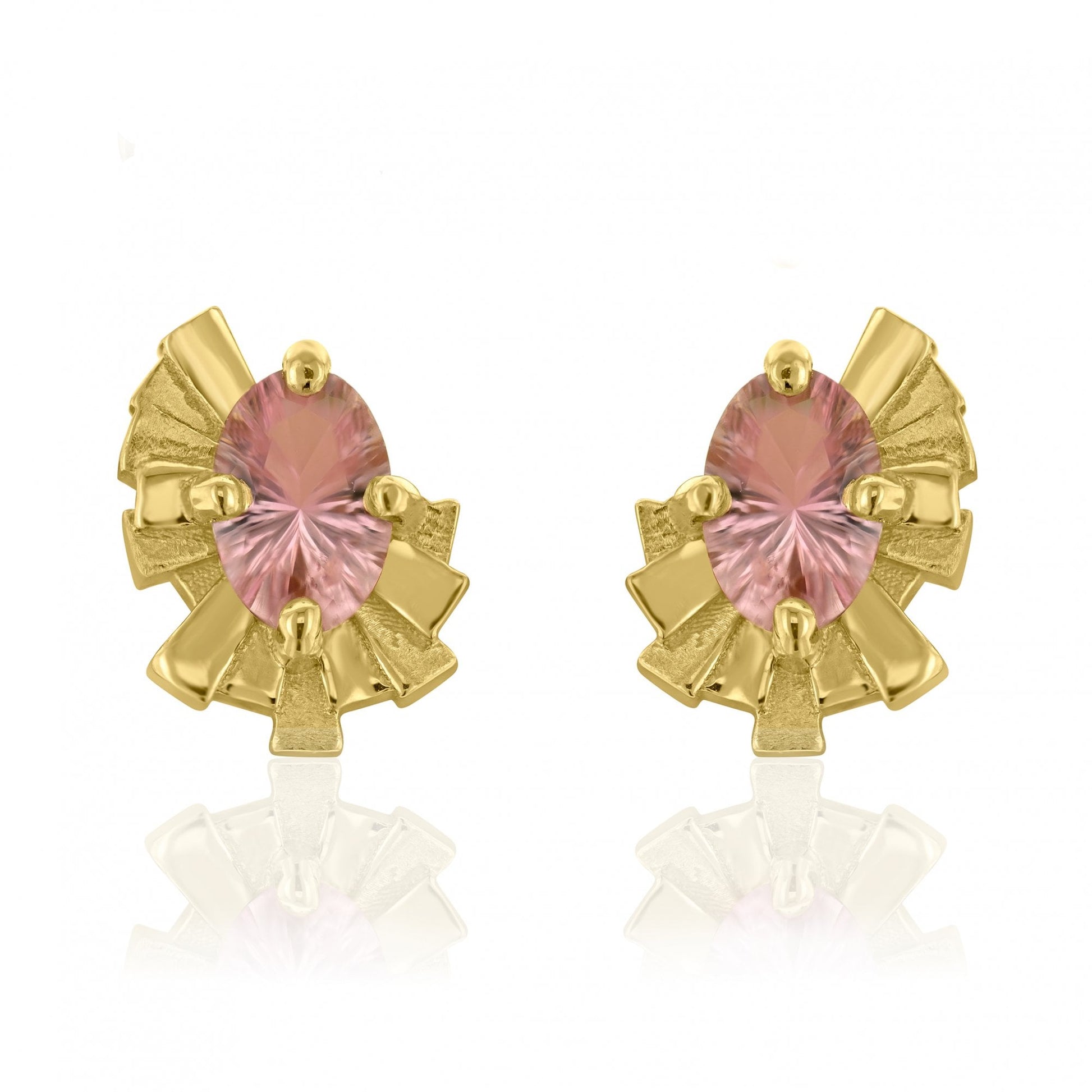 'Collide' Oval Concave Cut Tourmaline Studs in 18ct Yellow Gold