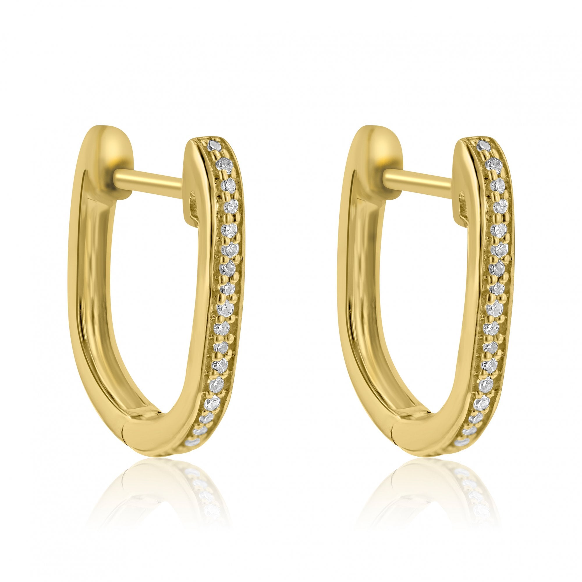 9ct Yellow Gold Diamond Set U Shape Hoop Earrings