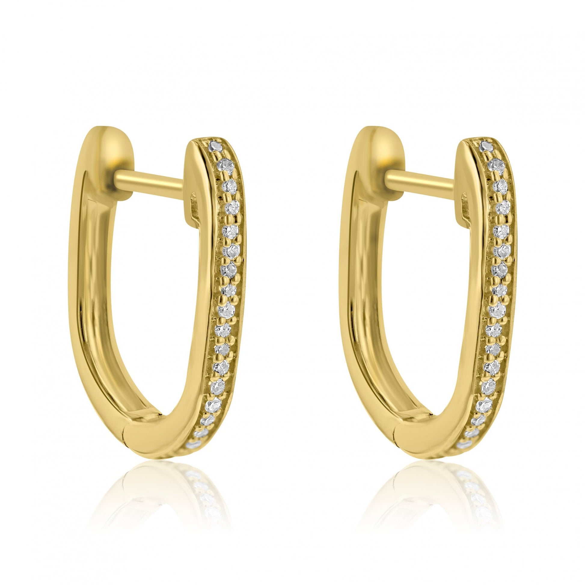 9ct Yellow Gold Diamond Set U Shape Hoop Earrings