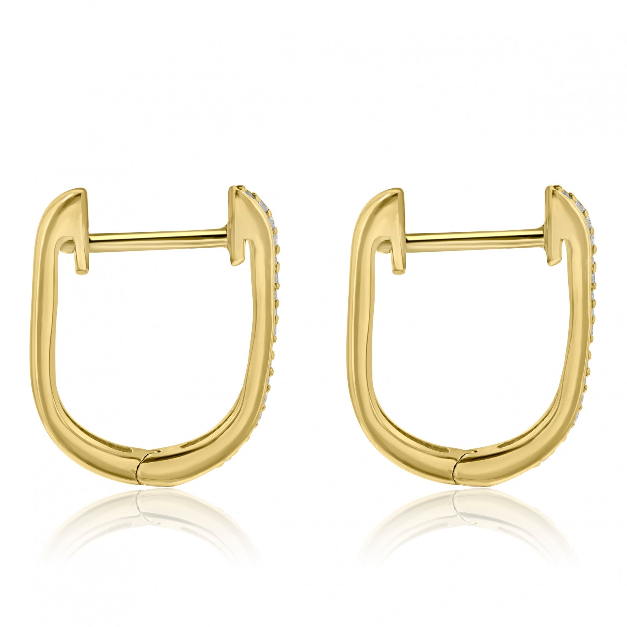 9ct Yellow Gold Diamond Set U Shape Hoop Earrings