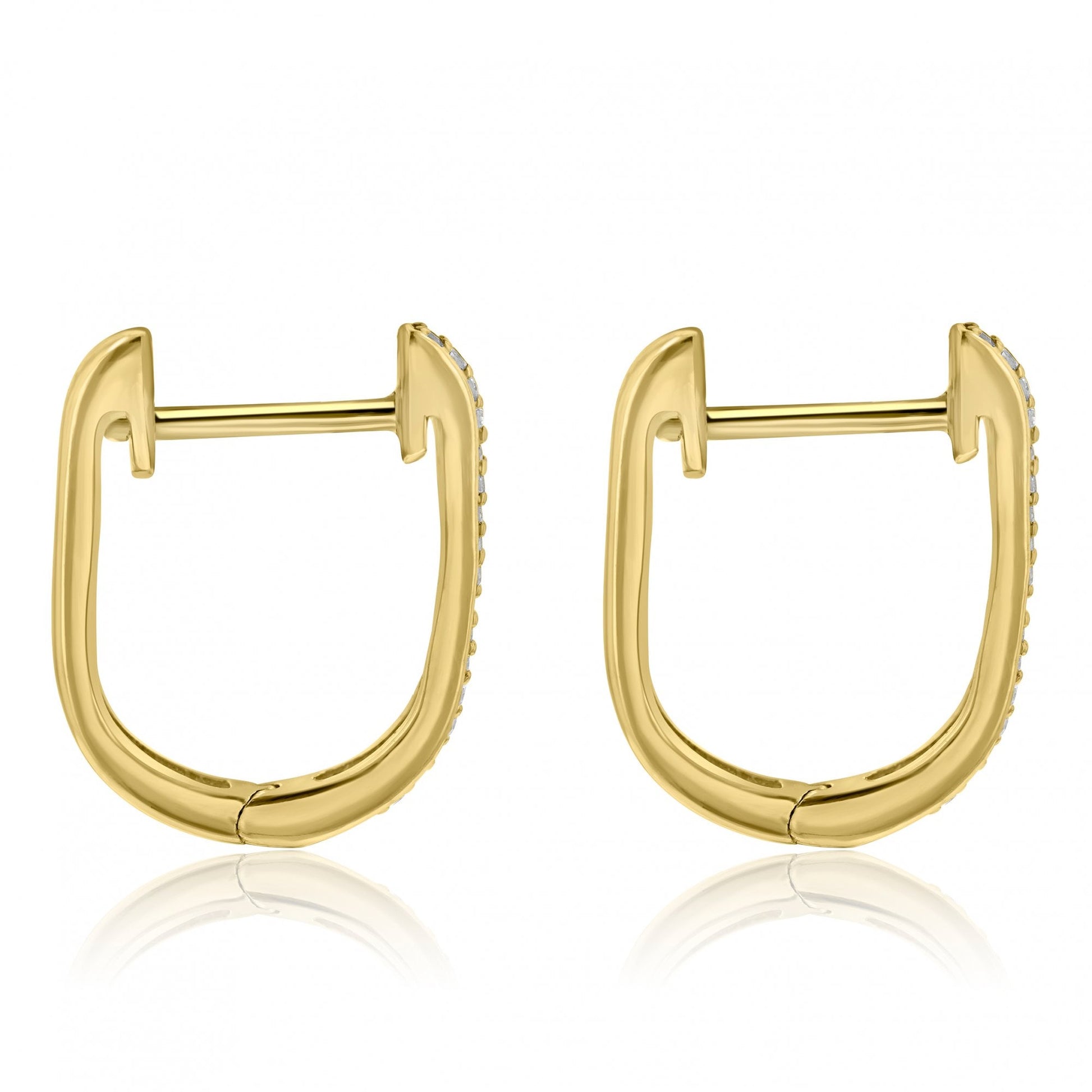 9ct Yellow Gold Diamond Set U Shape Hoop Earrings