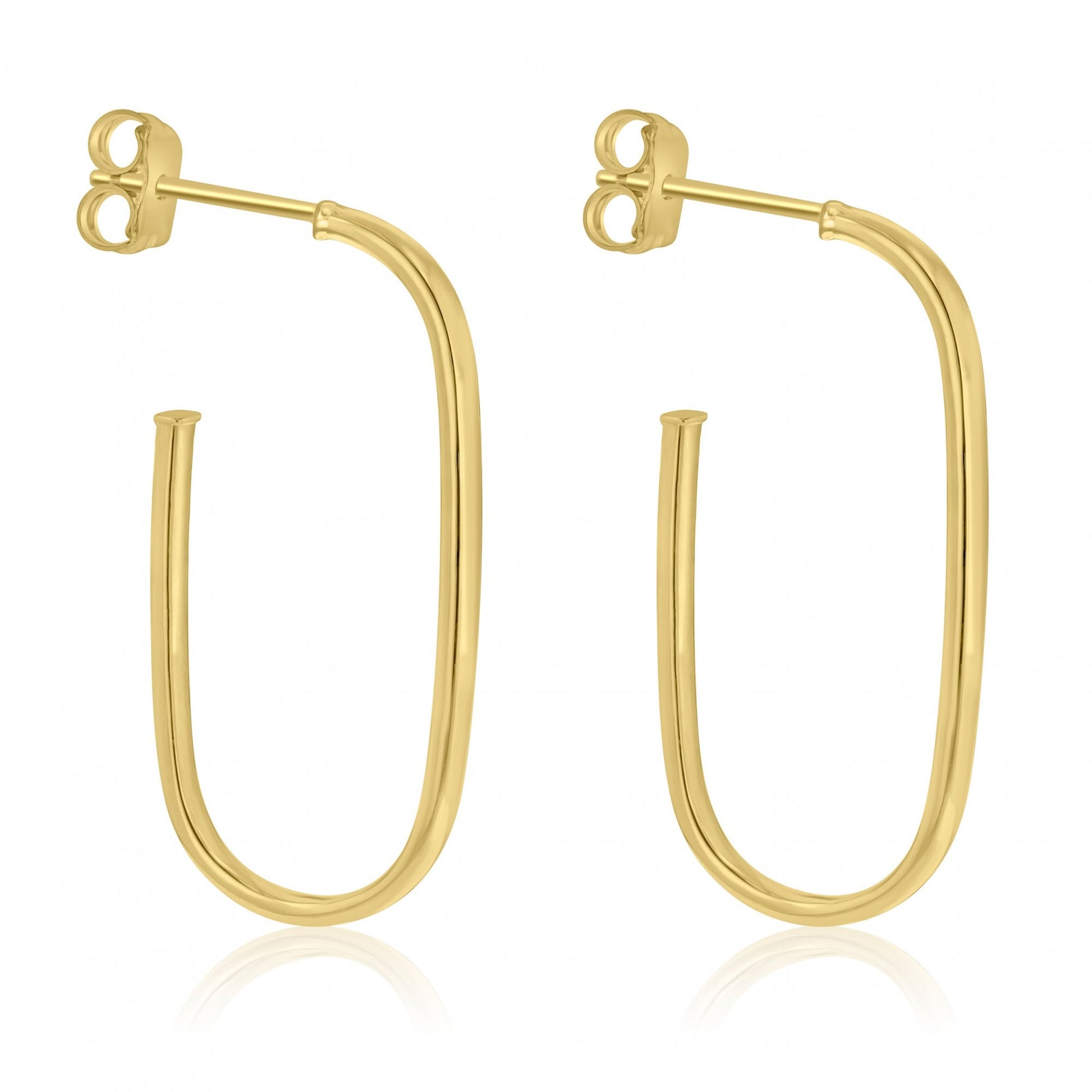 9ct Yellow Gold Open Oval 3/4 Hoop Earrings With Post And Butterfly