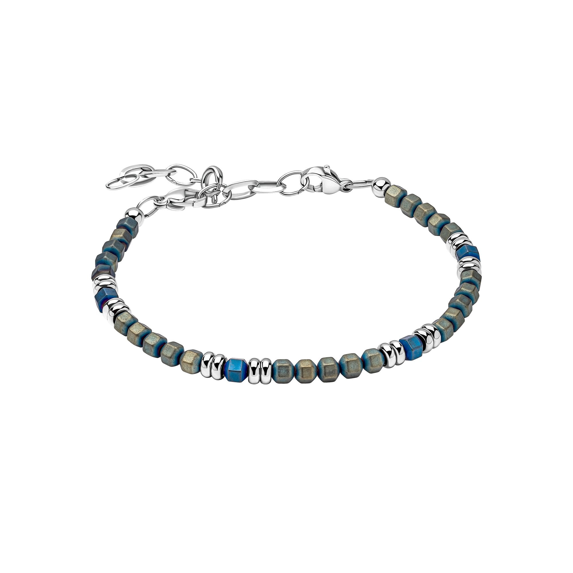 Fred Bennett Blue and Green Hematite Bracelet with 21.5cm Chain and Stainless Steel Fittings