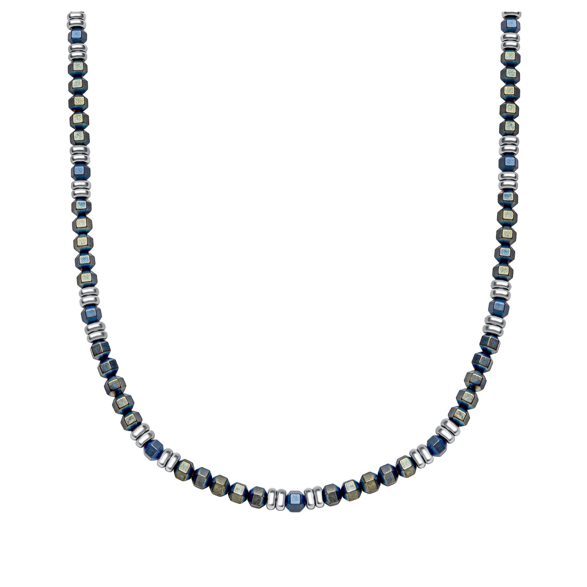 Fred Bennett Blue and Green Hematite Necklace with Adjustable Length and Stainless Steel Fittings