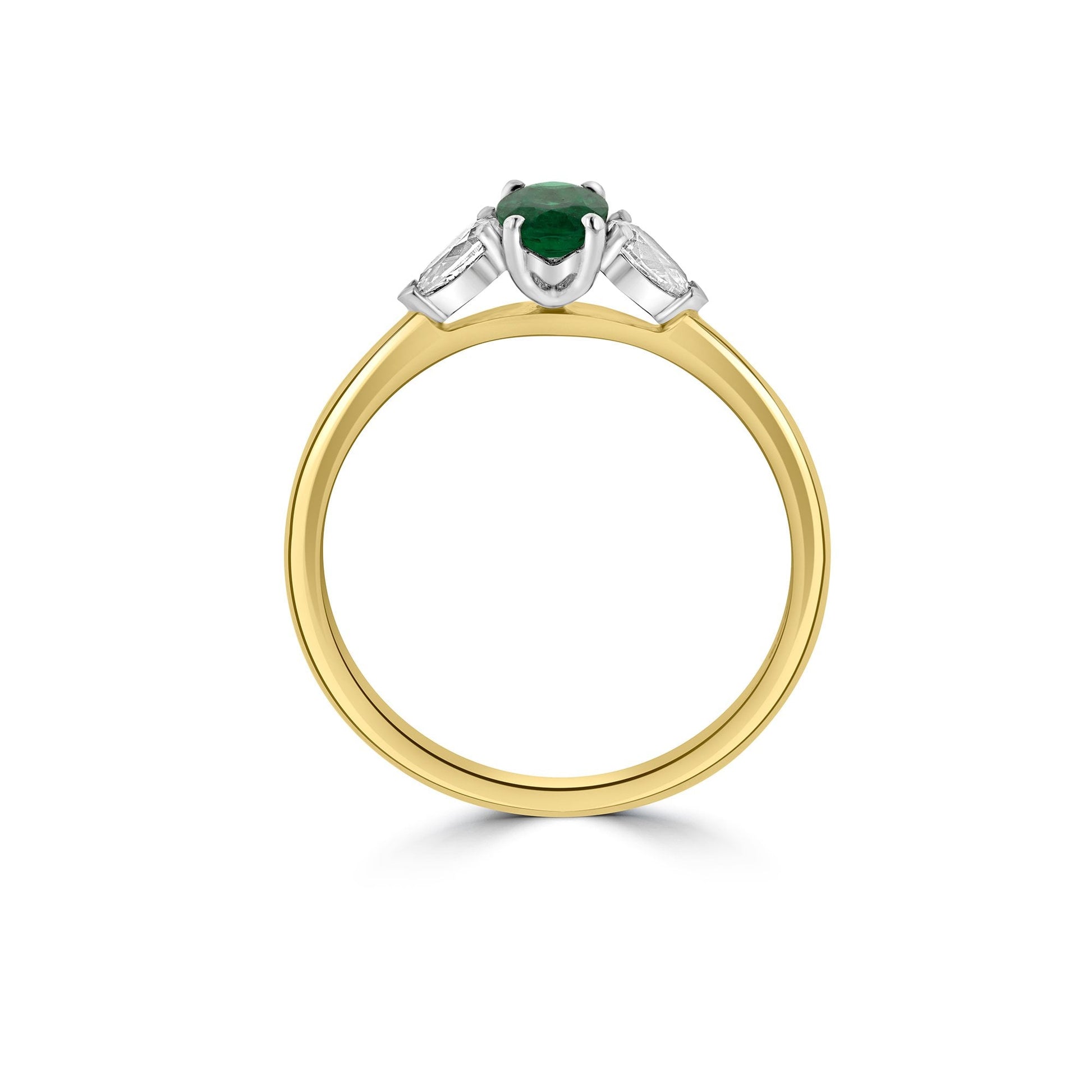 18ct Yellow Gold Platinum Three Stone Diamond Emerald Dress Ring