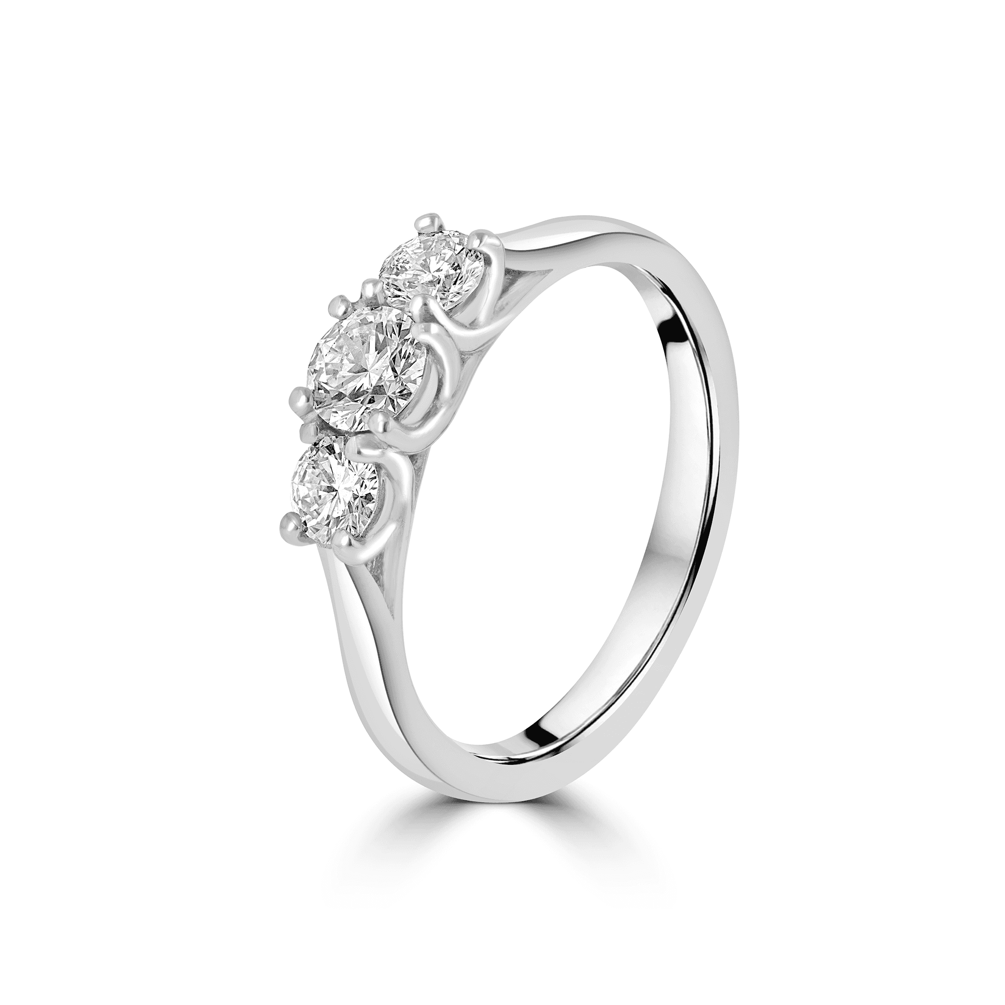 Platinum Claw Set Three Stone RBC Diamond Ring