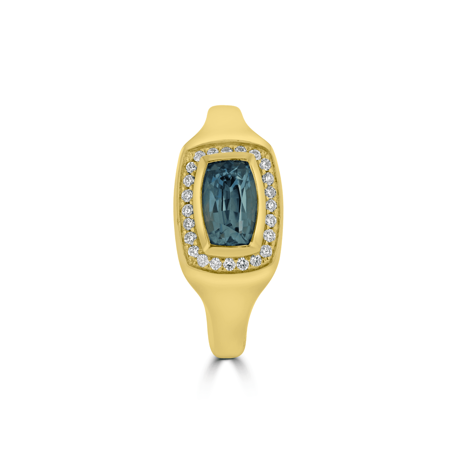 18ct Yellow Gold Signet-Style Sapphire Dress Ring with Diamond Halo