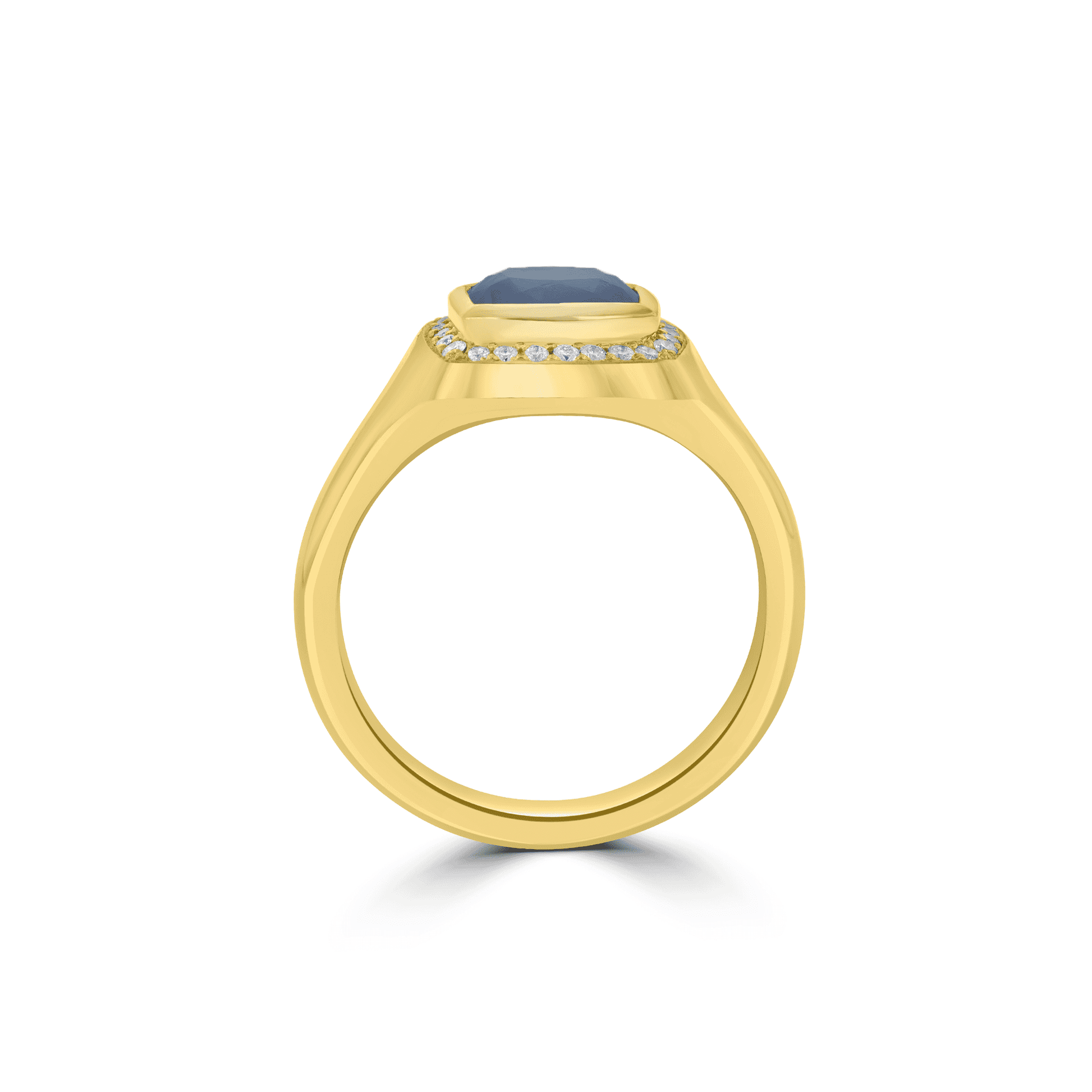 18ct Yellow Gold Signet-Style Sapphire Dress Ring with Diamond Halo