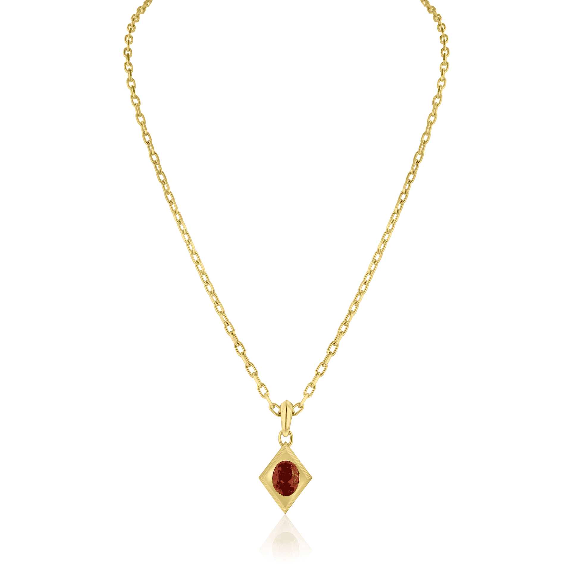 18ct Yellow Gold Oval Shaped Flush Set Red Spinel Pendant