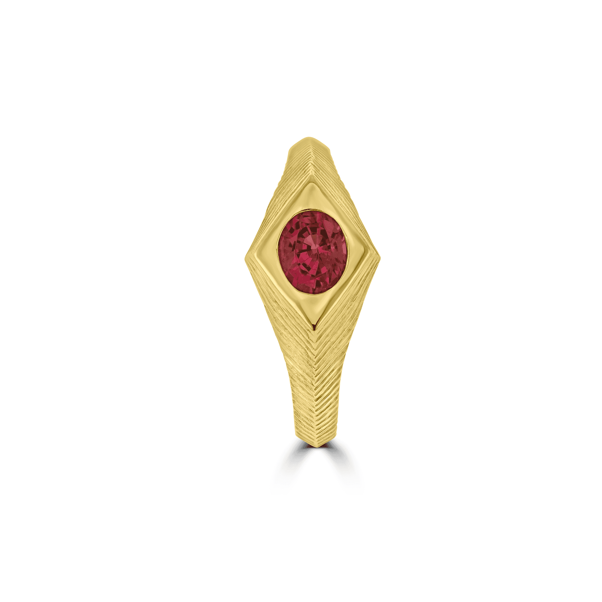 18ct Yellow Gold, Ridge Detail, Flush Set Pink Oval Spinel Dress Ring